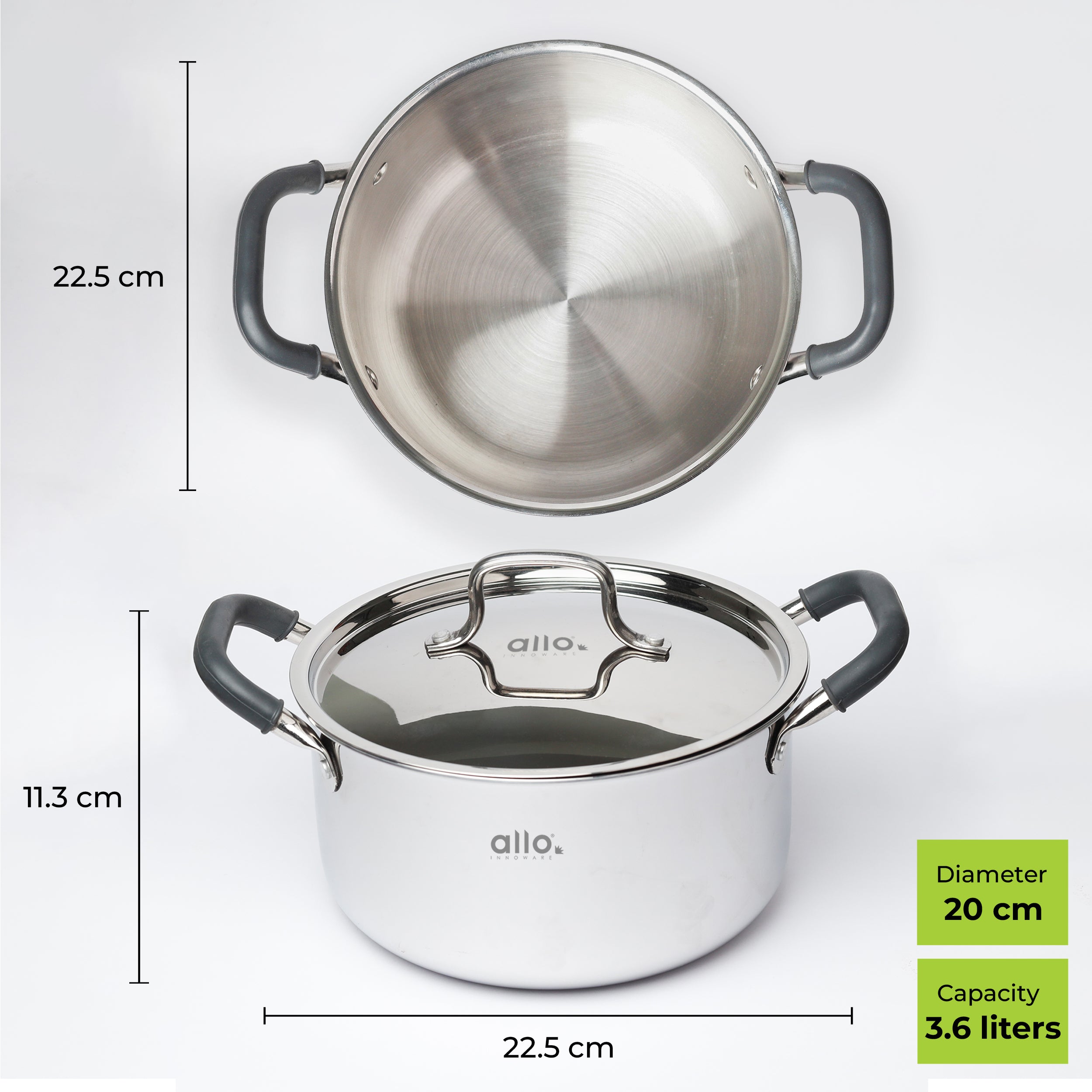 3.6L Allo CookSafe TriPly Saucepot | With Stainless Steel Lid | Induction Friendly | 20cm