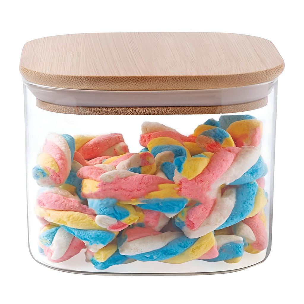 Allo 220ML Kitchen Storage Box Glass Jars With Wooden Lids - Borosilicate Glass Food Storage Containers Airtight Glass Jar For Tea, Coffee, Spice, Pulses, Masala (Square Glass Jar - Set of 1)