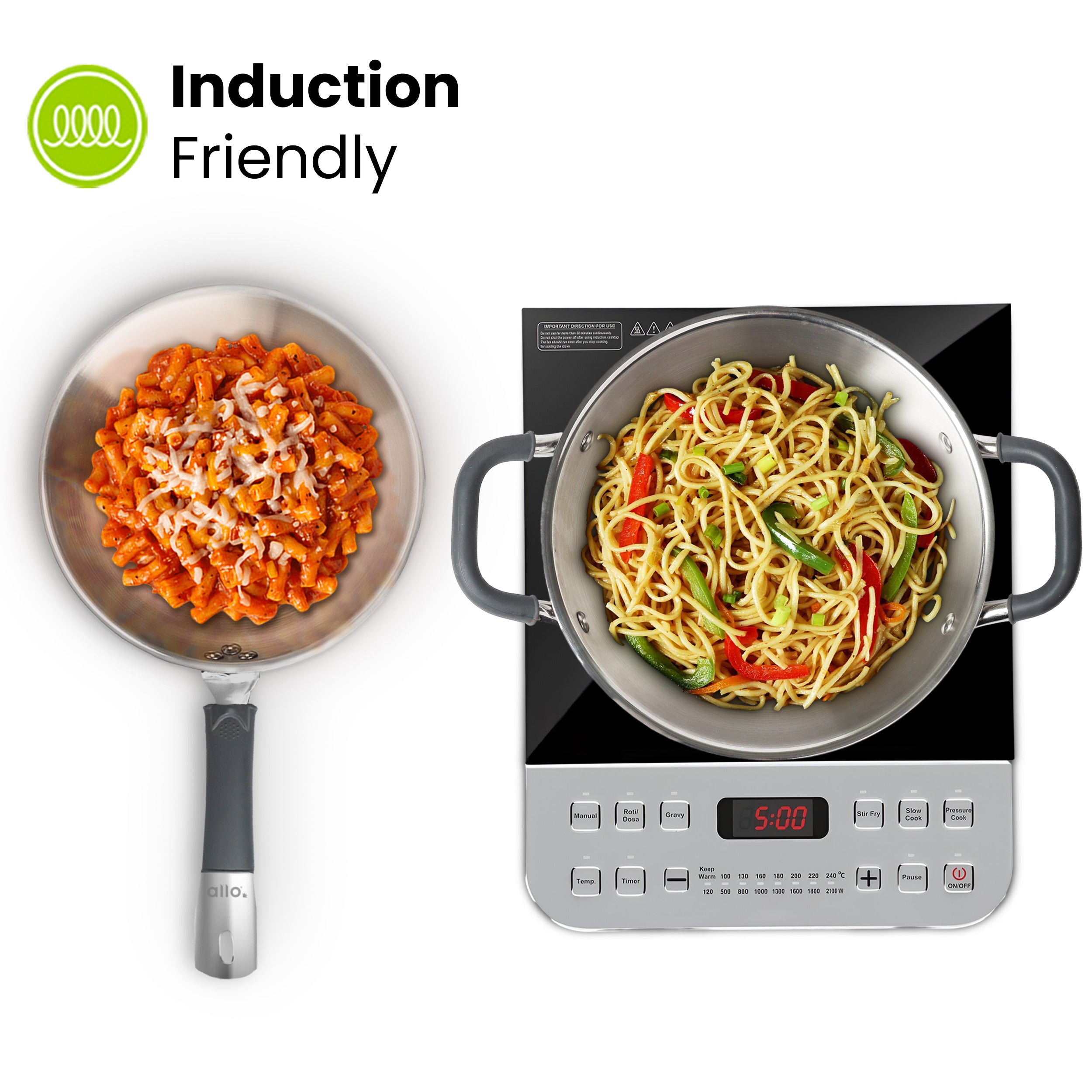 Allo Stainless Steel Triply Cookware Set | Kadai with Lid (22 Cm/3 L)+ Fry Pan (22 Cm/1.5L) | Perfect Cooking Combo for Curry/Stir-Fry/Deep-Fry/DryVeg/SautA Induction Friendly Set of 3Pcs | Nonstick