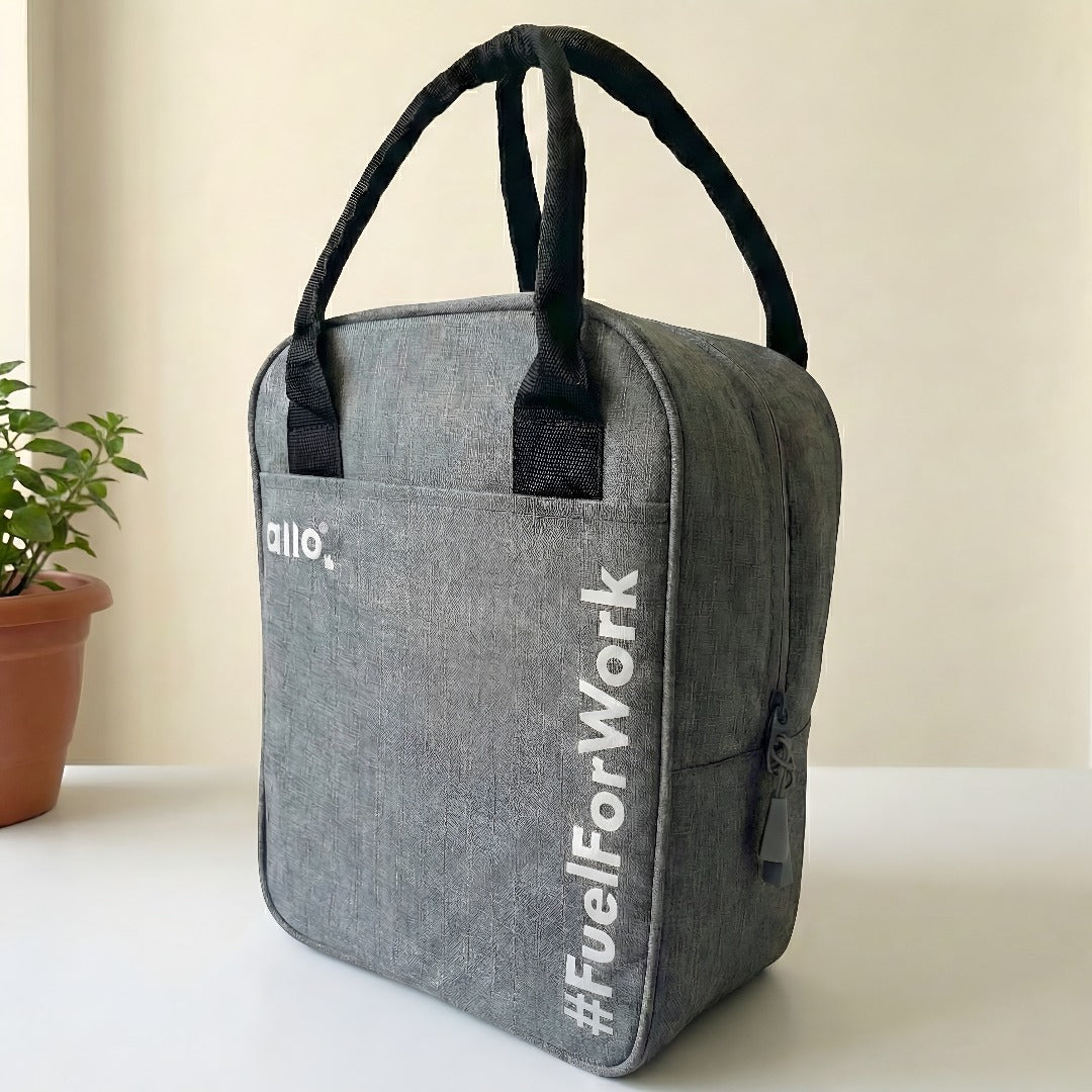 Allo Lunch Bag for Office, School & College, Washable Unisex Tiffin Bag for Men, Women & Kids, Lightweight, Leakproof, Water and Dust Resistant Multipurpose Lunch Bag, Canvas Light Grey (FFW)