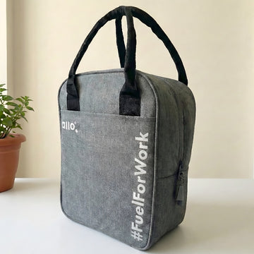 Allo Lunch Bag for Office, School & College, Washable Unisex Tiffin Bag for Men, Women & Kids, Lightweight, Leakproof, Water and Dust Resistant Multipurpose Lunch Bag, Canvas Light Grey (FFW)