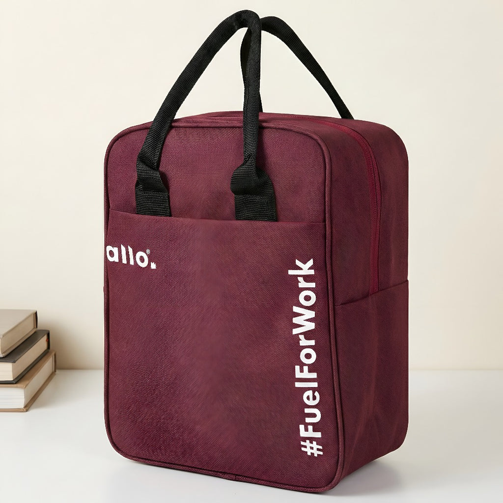 Allo Lunch Bag for Office, School & College, Washable Unisex Tiffin Bag for Men, Women & Kids, Lightweight, Leakproof, Water and Dust Resistant Multipurpose Lunch Bag, Wine Red(FFW)