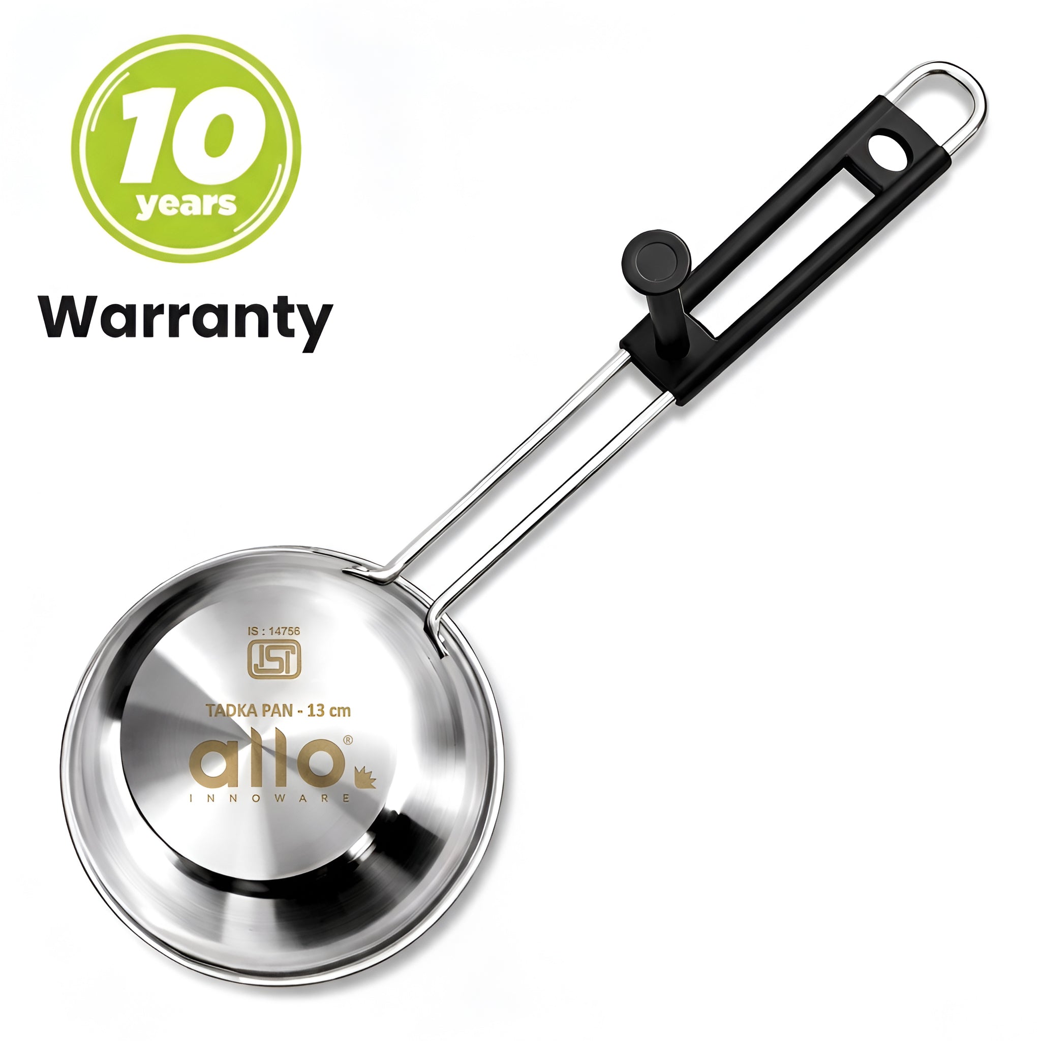 Allo Triply Stainless Steel 13cm Tadka Pan, 575ml, Naturally Non-Stick Cookware for Dal, Spice Tempering Seasoning, Long Wire Handle, Induction Base and Gas Stove Ready for Kitchen