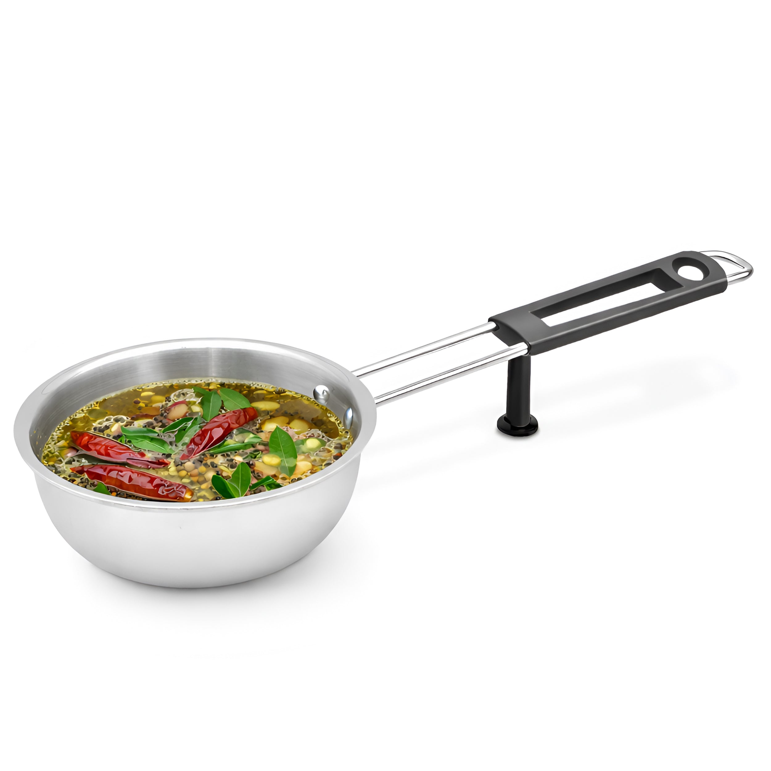 Allo Triply Stainless Steel 13cm Tadka Pan, 575ml, Naturally Non-Stick Cookware for Dal, Spice Tempering Seasoning, Long Wire Handle, Induction Base and Gas Stove Ready for Kitchen