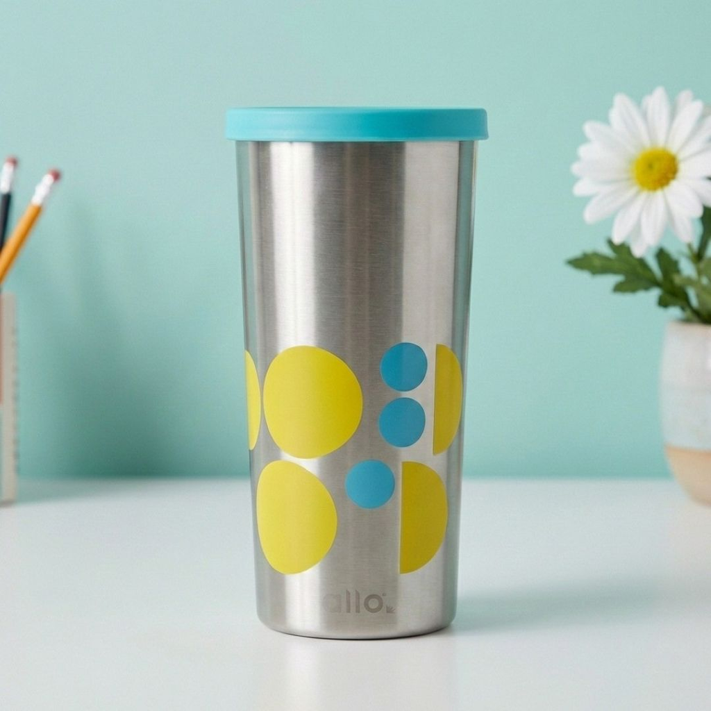 Allo Stainless Steel Tumbler with Lid, Leak Proof Water Tumbler for Home, Office, School, Travel, Kids Rust Proof, Multipurpose Storage Glass for Juice, Tea, Coffee, Milk, BLUE (450Ml)