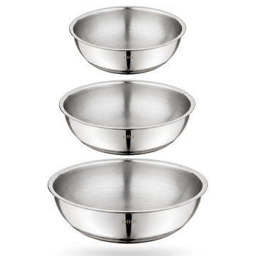 Allo Triply Stainless Steel Tasla|Ideal Tasla for Curry/Stir-Fry/Deep-Fry/DryVeg/Saut Induction Friendly, Heavy Base Kadhai Naturally Non-Stick | Set of 3Pcs 1.2Ltr, 1.5Ltr, 2Ltr | 10 Years Warranty