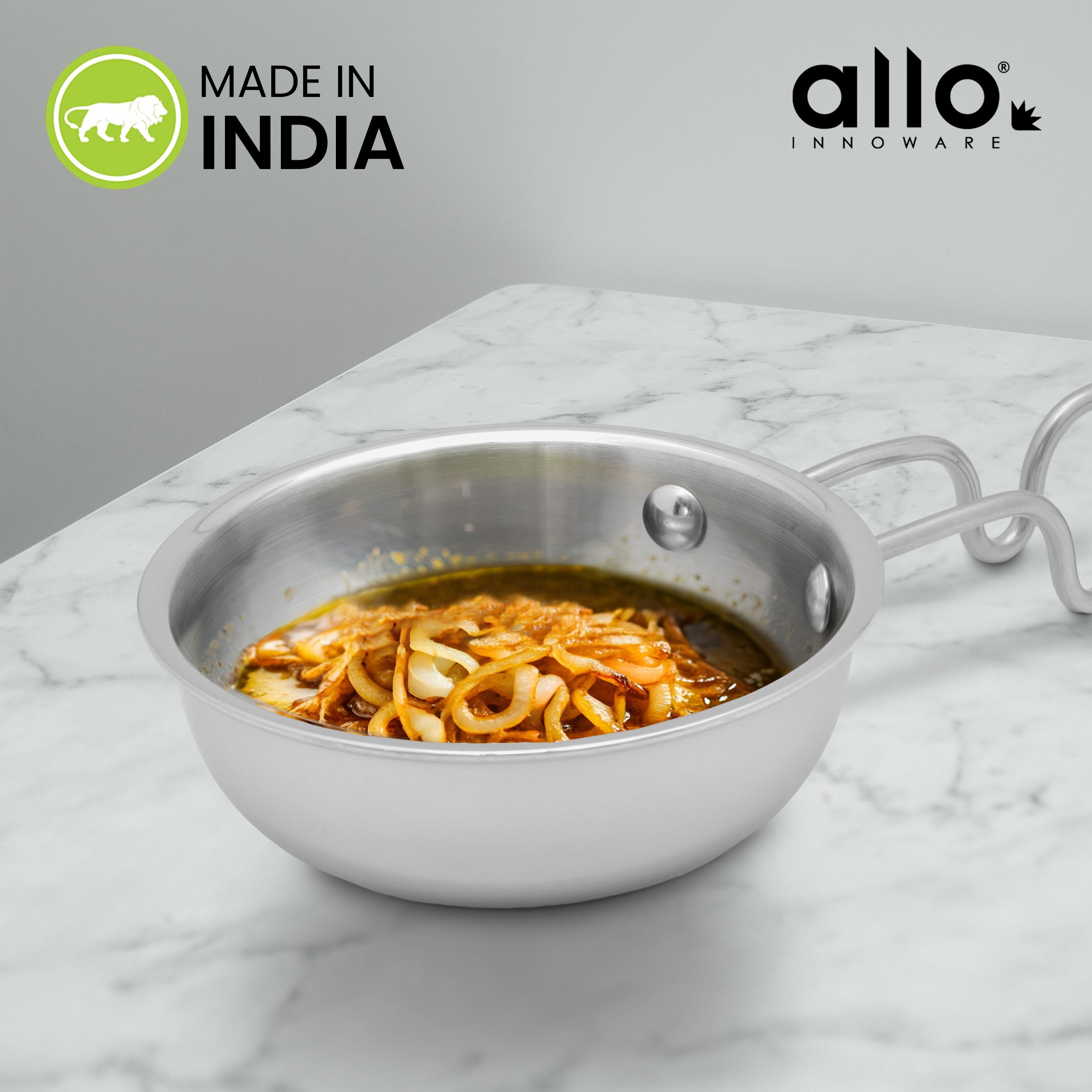 Allo TriPly Stainless Steel 12cm Tadka Pan, 320ml, Naturally Non Stick Cookware for Dal, Spice Tempering Seasoning, Long Wire Handle, Induction Base and Gas Stove Ready for Kitchen