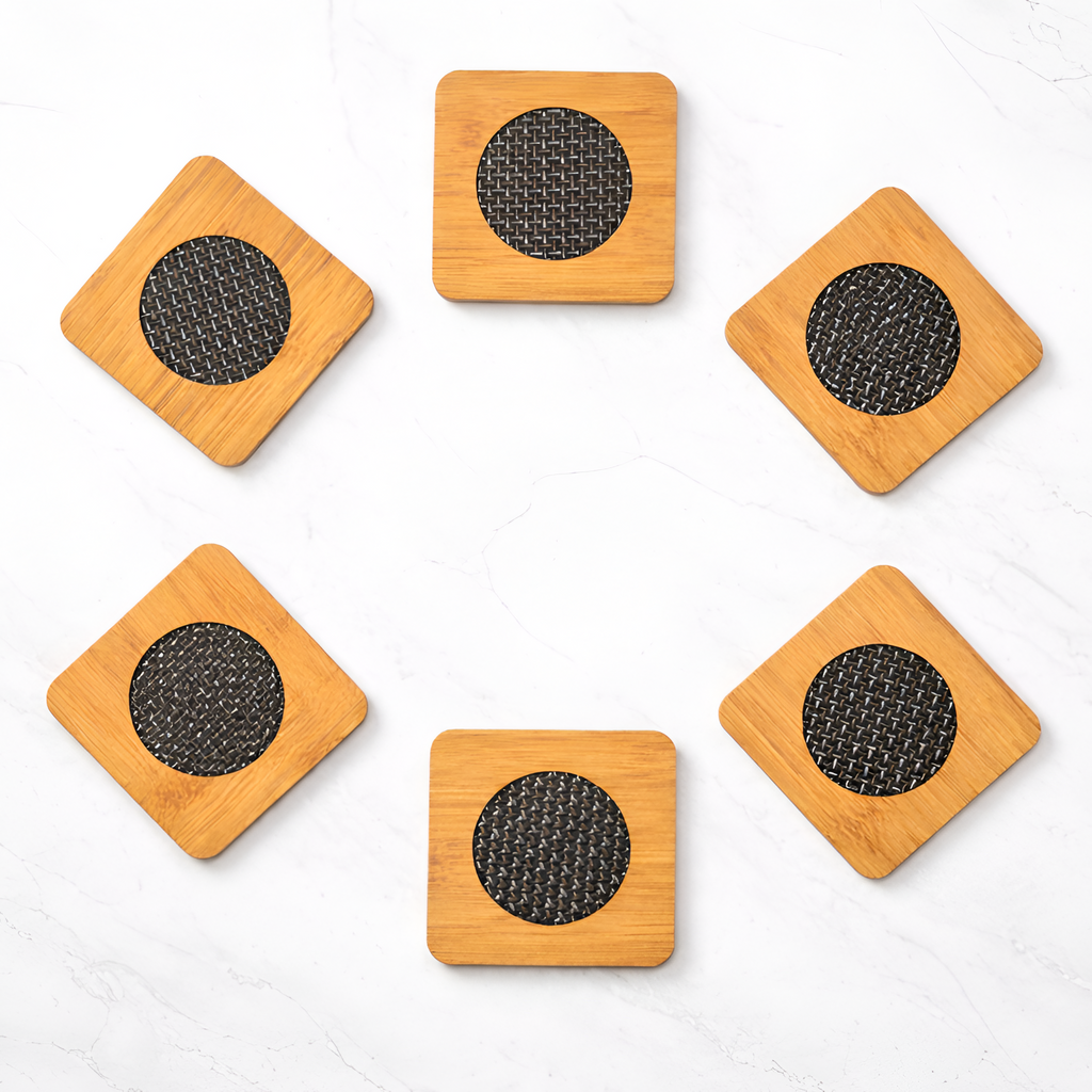Allo Eco-Friendly Wooden Tea Coasters Set of 6 | Coasters for Tea Cups, Coffee Mugs & Glasses
