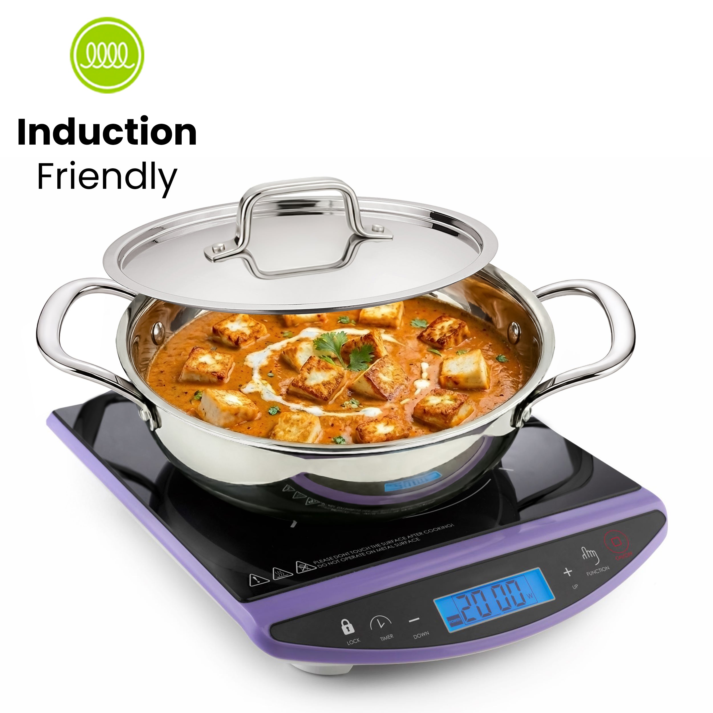 Allo Triply Stainless Steel Kadhai with Handles|Perfect Kadhai for Curry/Stir-Fry/Deep-Fry/DryVeg/Sauté Induction Friendly Naturally Non-Stick | 10 Years Warranty, 20cm, 1.5 litres With lid