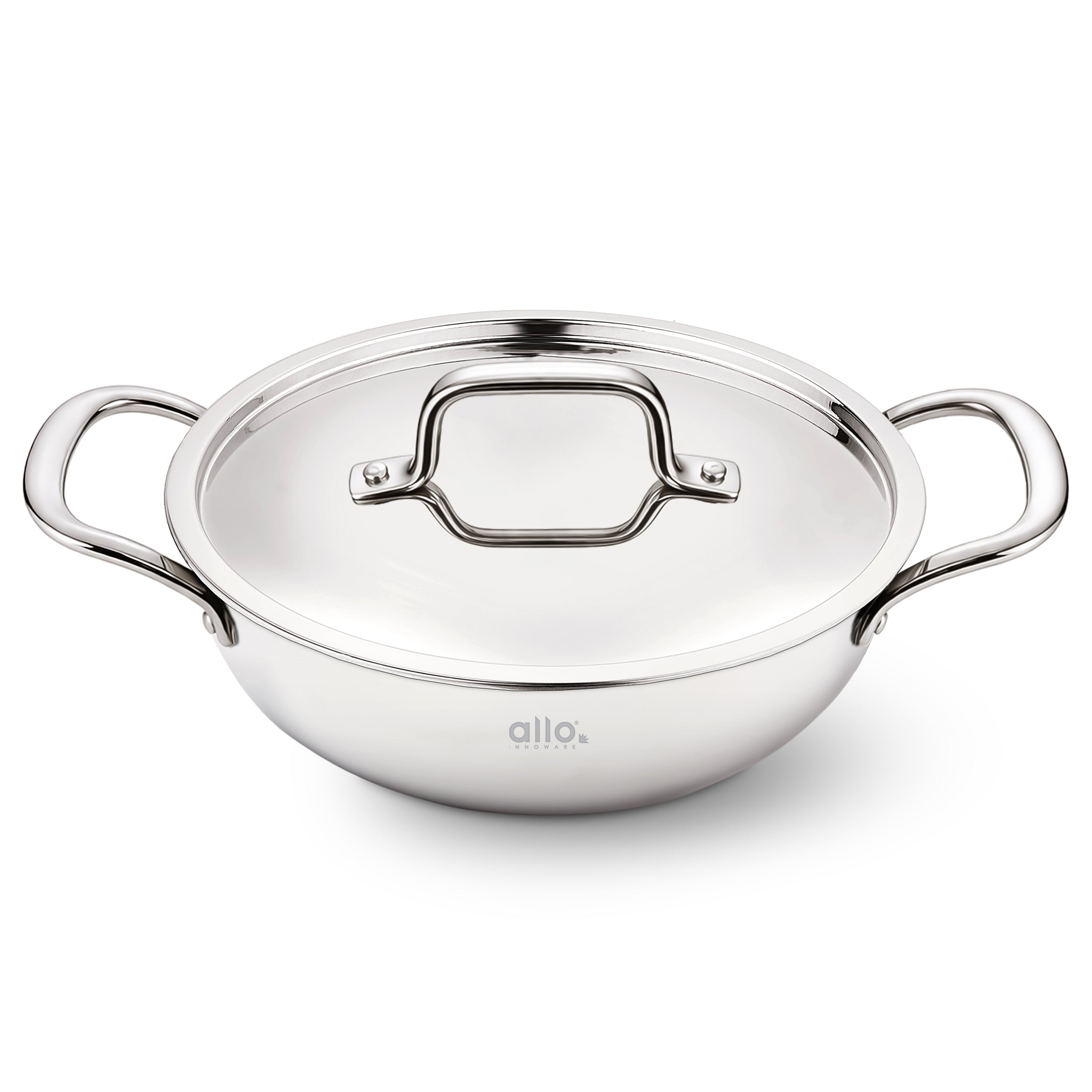Allo Triply Stainless Steel Kadhai with Handles|Perfect Kadhai for Curry/Stir-Fry/Deep-Fry/DryVeg/Sauté Induction Friendly Naturally Non-Stick | 10 Years Warranty, 20cm, 1.5 litres With lid