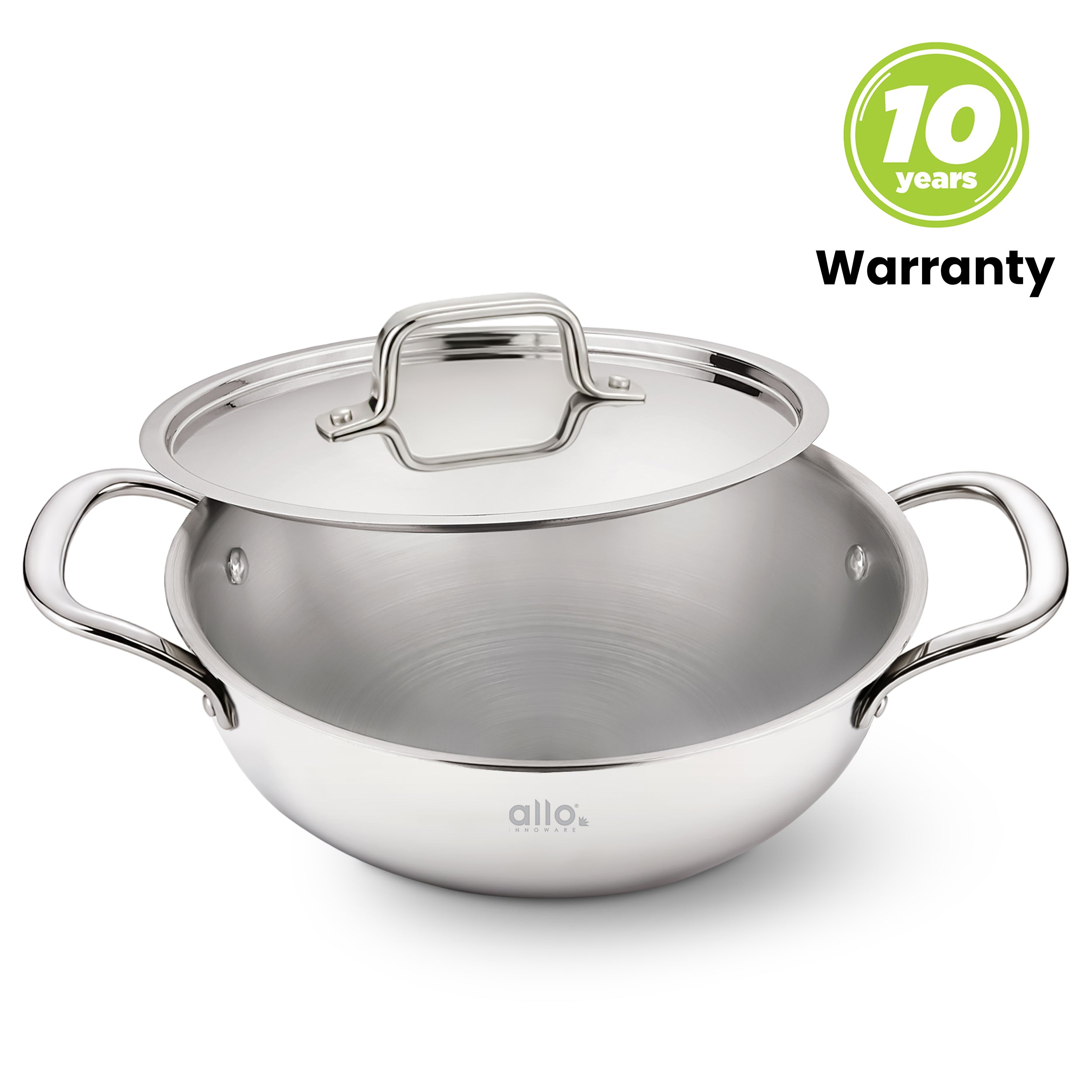 Allo Triply Stainless Steel Kadhai with Handles|Perfect Kadhai for Curry/Stir-Fry/Deep-Fry/DryVeg/Sauté Induction Friendly Naturally Non-Stick | 10 Years Warranty, 20cm, 1.5 litres With lid
