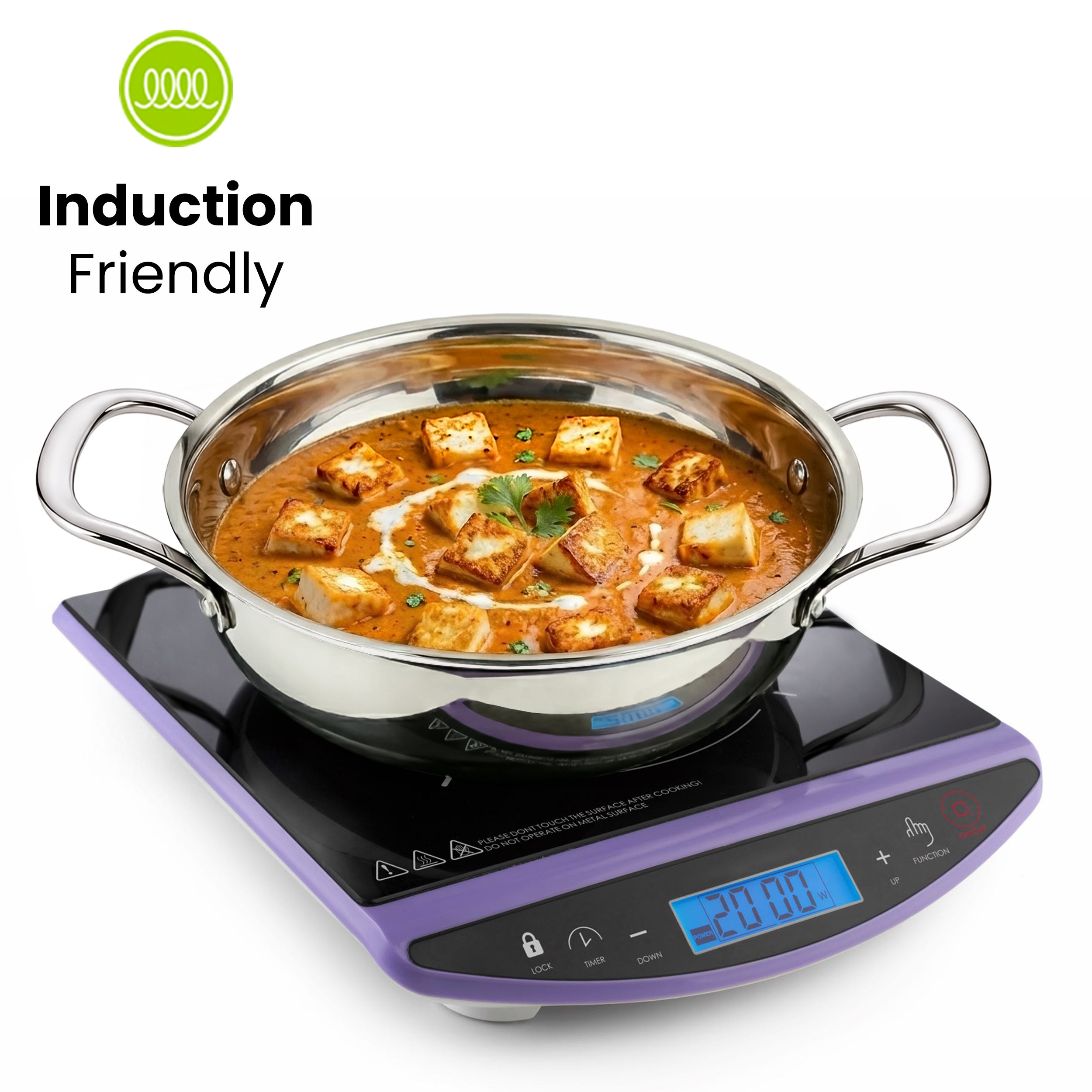 Allo Triply Stainless Steel Kadhai with Handles|Perfect Kadhai for Curry/Stir-Fry/Deep-Fry/DryVeg/Sauté Induction Friendly Naturally Non-Stick | 10 Years Warranty, 20cm, 1.5 litres Without lid