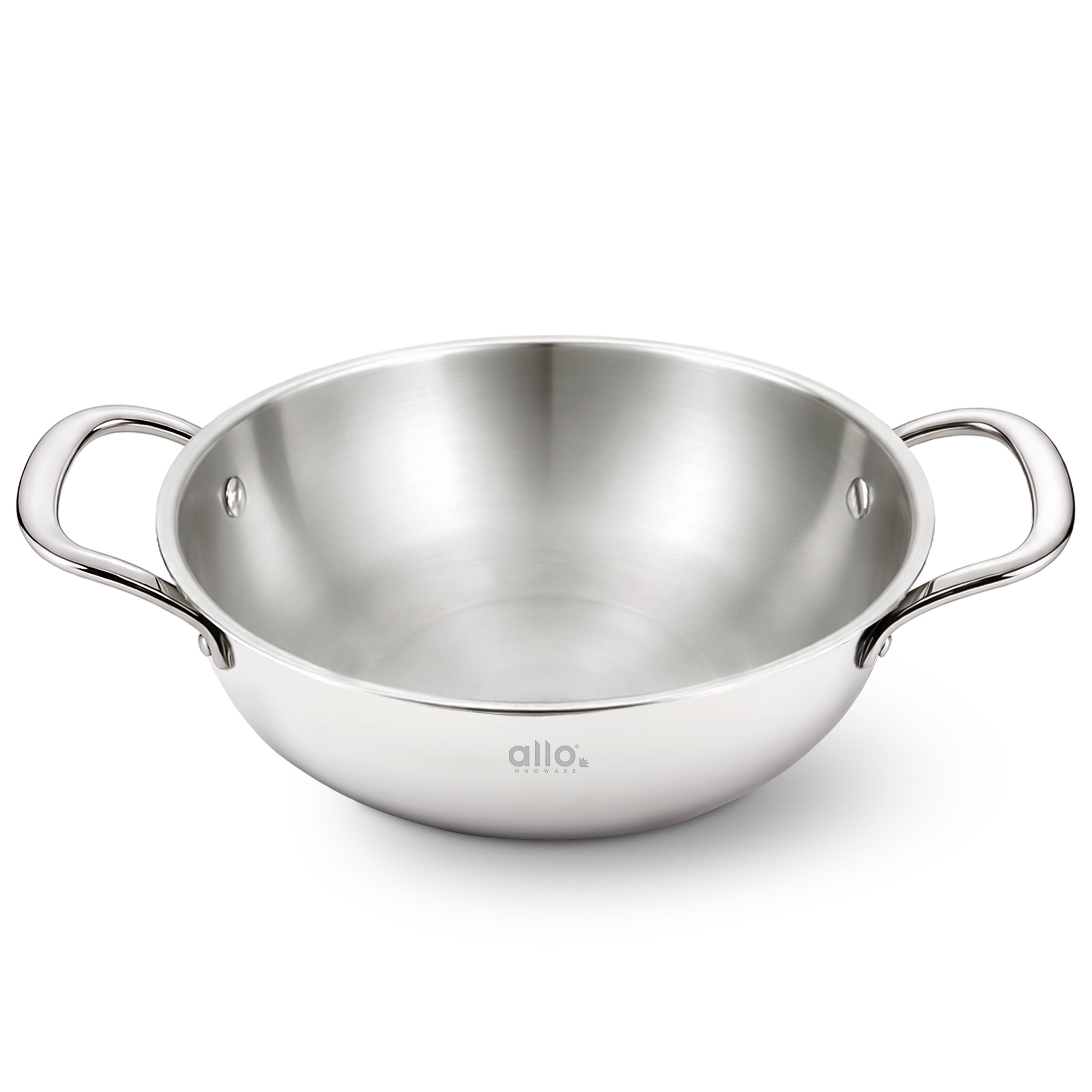 Allo Triply Stainless Steel Kadhai with Handles|Perfect Kadhai for Curry/Stir-Fry/Deep-Fry/DryVeg/Sauté Induction Friendly Naturally Non-Stick | 10 Years Warranty, 20cm, 1.5 litres Without lid