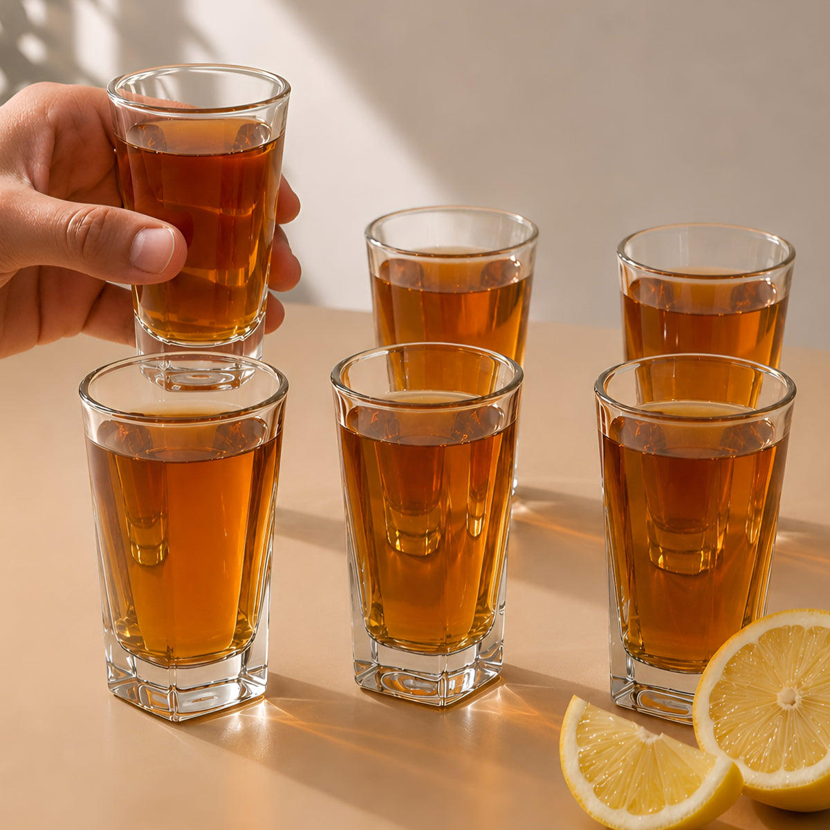 Allo Shot Glasses Set Of 6, 70 ml, Small Glass For Vodka, Tequila, Liquor, Wine, Party, Bar | Gift Set Packaging | Transparent | Square Base Shot Glass