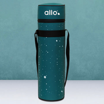 Allo Polyester Thermal Insulated 1L Bottle Cover – Water-Proof Modern Carrier Sleeve with Adjustable Shoulder Handle & Zipper Closure for Travel, Hiking, Office & School, Splash Green
