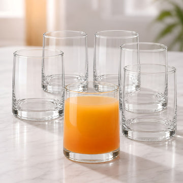 Allo Premium Glass Set Of 6, 275 ml, Latest Design Glasses For Water, Juice, Whisky, Cold Drink | Lead Free | Perfect For Home & Parties, Gift Set Packaging | Transparent Solid Base Glass