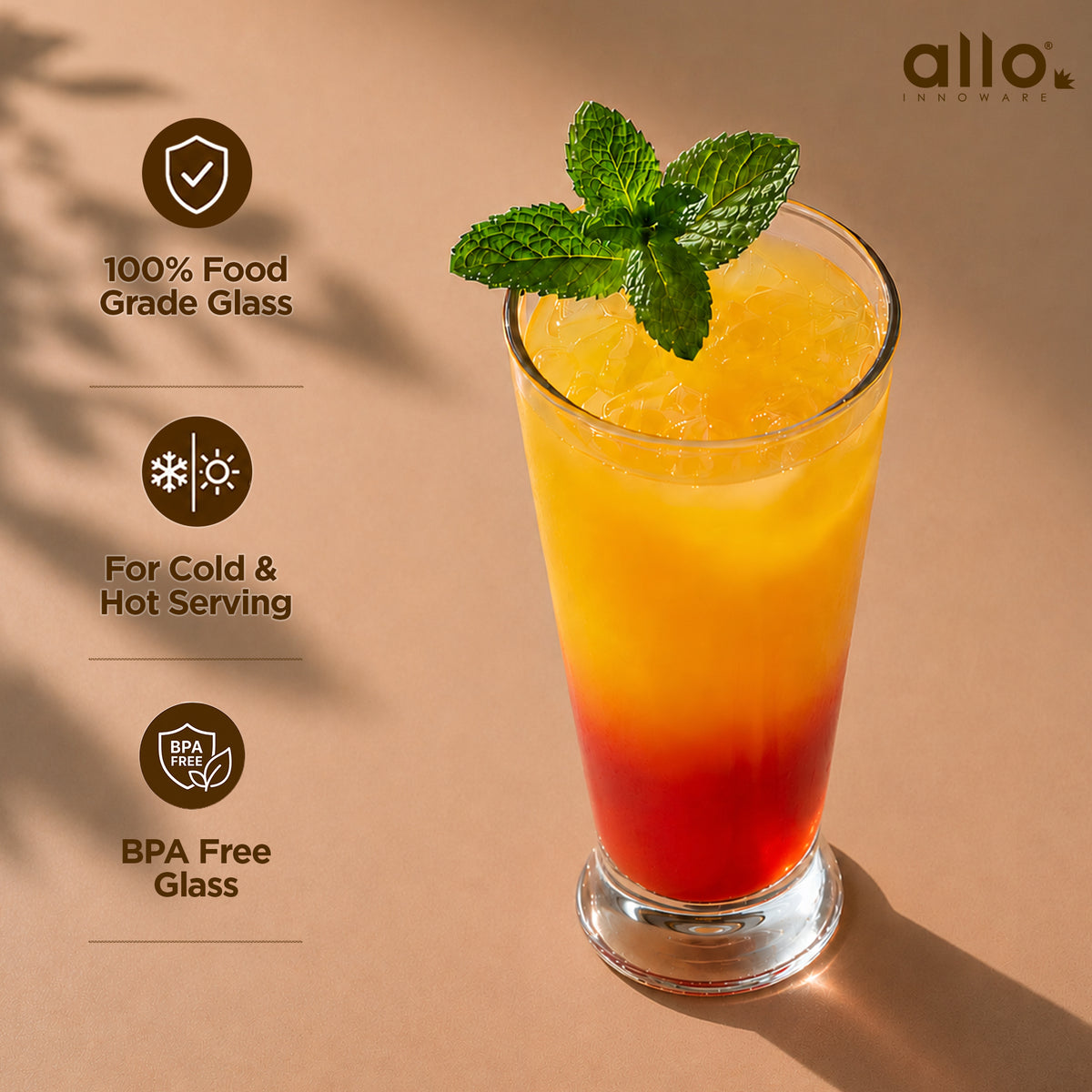 Allo Premium Glass Set Of 6, 310 ml, Latest Design Glasses For Water, Juice, Whisky, Cold Drink | Perfect For Home, Restaurants & Parties, Gift Set Packaging | Transparent Pedestal Glass