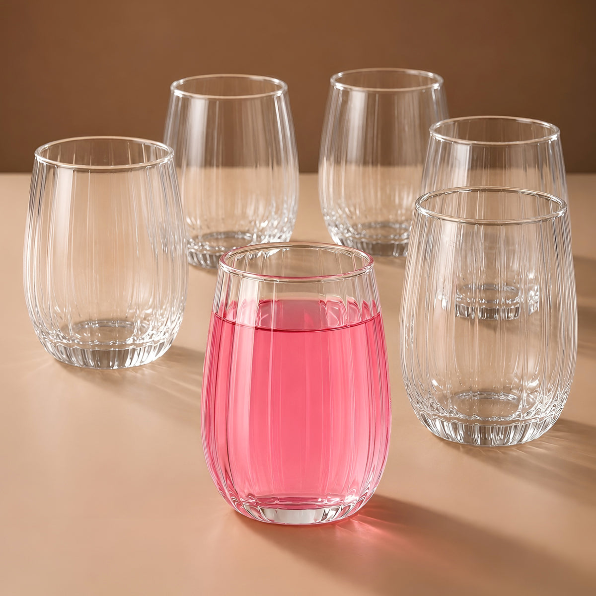 Allo Premium Glass Set Of 6, 400 ml, Latest Design Glasses For Water, Juice, Whisky, Cold Drink | Perfect For Home, Restaurants & Parties, Gift Set Packaging | Transparent Fluted Round Glass
