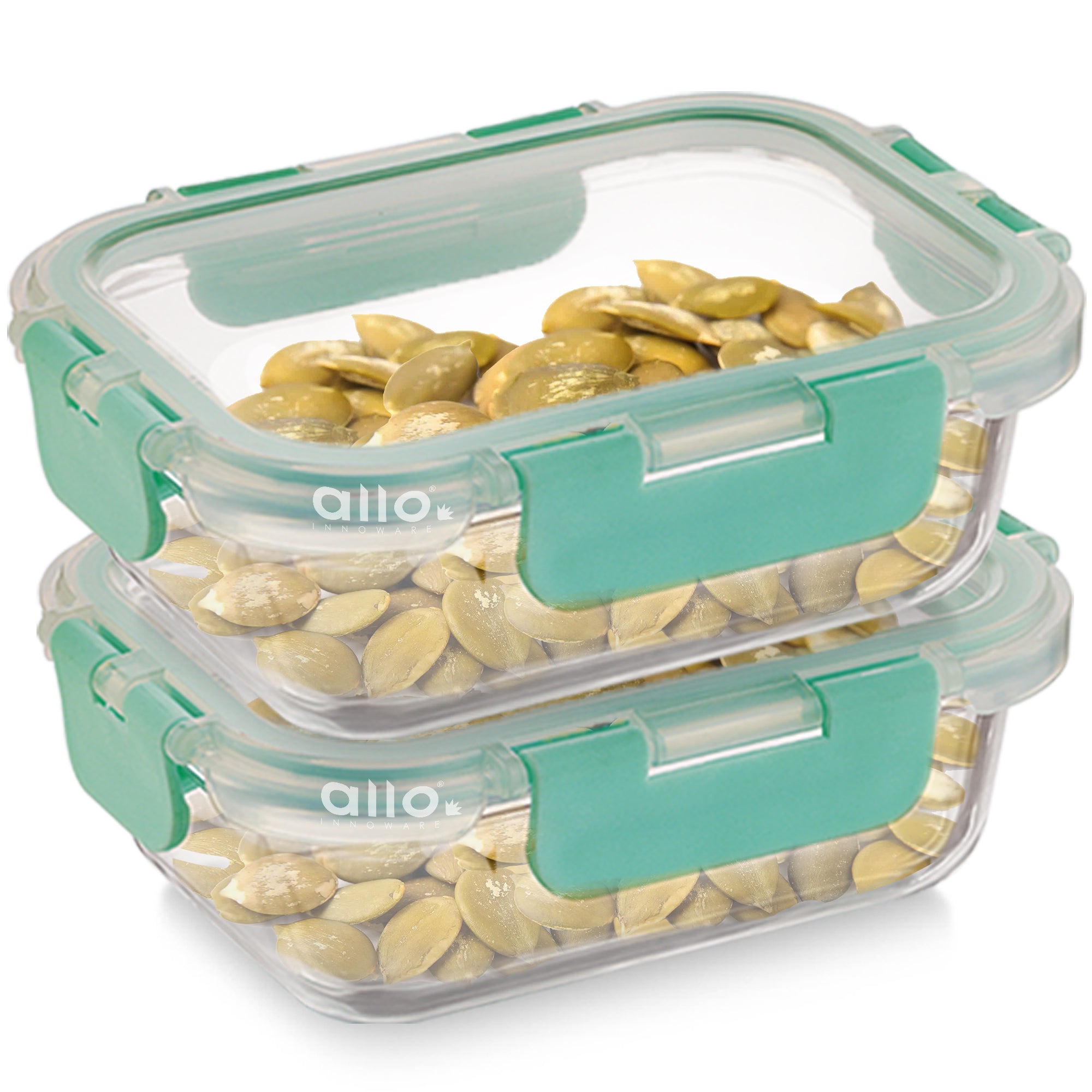 Allo Food Safe Glass Containers with Lids with Break Free Lock, Microwave Safe Containers, High Borosilicate Meal Prep Glass Food Storage Containers for Kitchen, Set of 2, 185ml x 2, Rectangle
