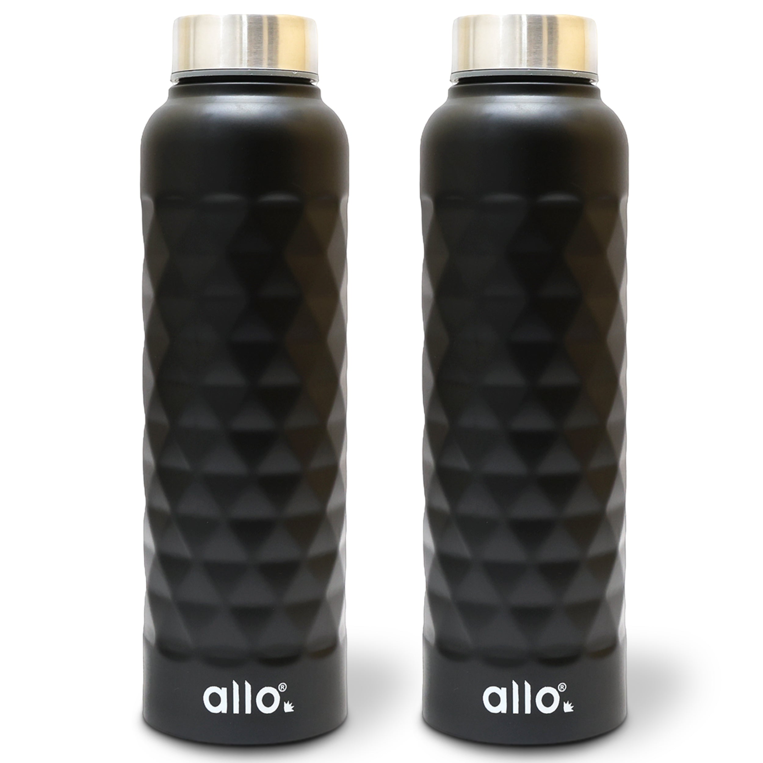 Allo Stainless Steel Water Bottle For Adults, Kids 0.95 Litre Water Bottles For School, Office, Sports, Gym 950ML Water Bottle For Men And Women, Pack Of 2 | Leak Proof & Bpa Free, Black Diamond Steel Cap