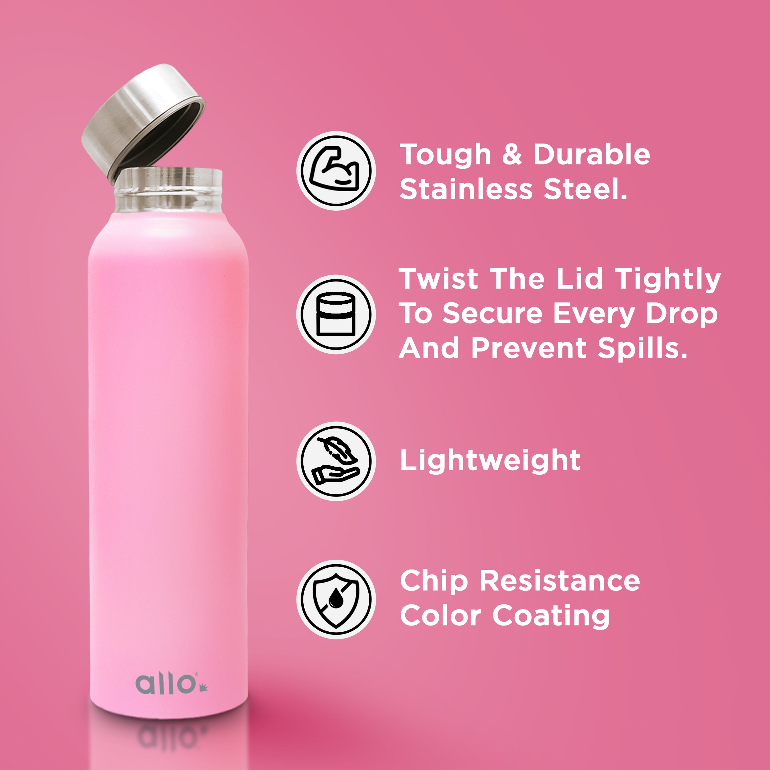 Allo Stainless Steel Water Bottle For Adults, Kids 0.95 Litre Water Bottles For School, Office, Sports, Gym 950ML Water Bottle For Men And Women, Pack Of 2 | Leak Proof & Bpa Free, Pink Steel Cap