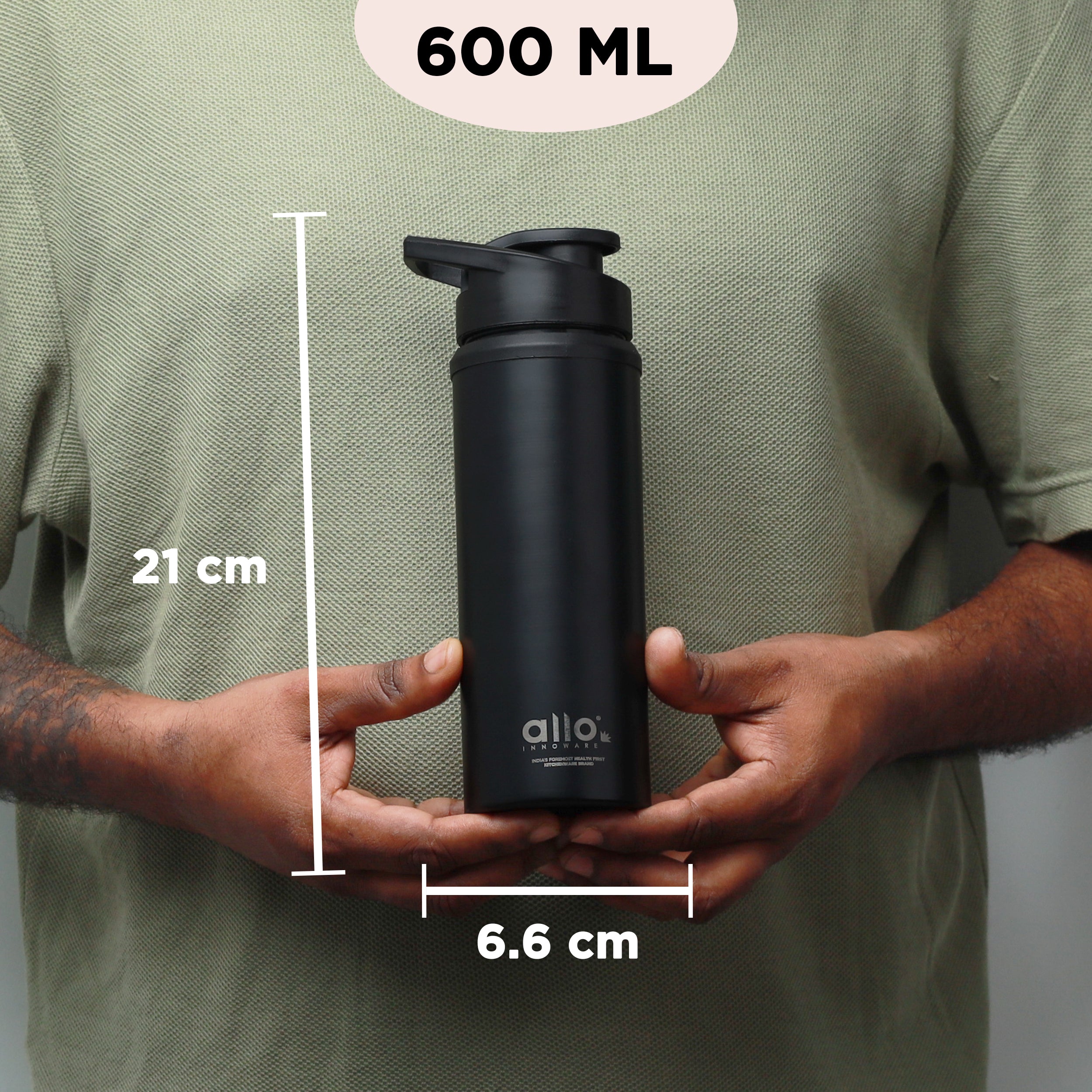 Allo Steel Water Bottles Stainless Steel Sipper Water Bottle for adults, kids 1 Litre Water Bottles for School, Office, Sports, Gym 1L Water Bottle for Men and women, Black 600ml
