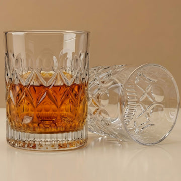 Allo Glass Set Of 6 Premium Whisky Glasses, 300 ml, For Drinking Water, Wine, Cocktail, Mocktail, Martini, Liquor, Alcohol, Scotch, Bourbon | Gift Set Packaging | Transparent Crown Cut Whiskey Glass