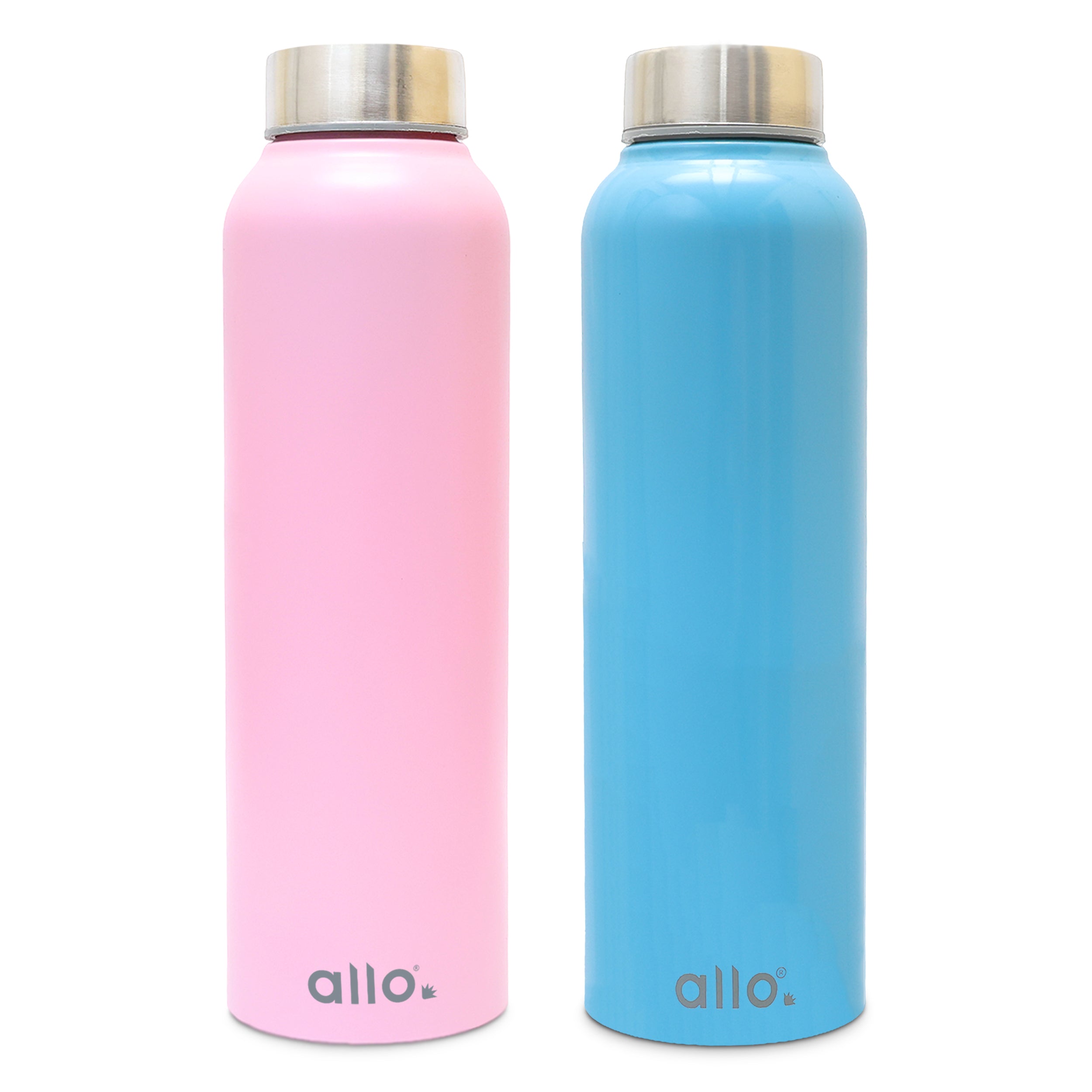 Allo Stainless Steel Water Bottle For Adults, Kids 0.95 Litre Water Bottles For School, Office, Sports, Gym 950ML Water Bottle For Men And Women, Pack Of 2| Leak Proof, Bpa Free, Pink & True Blue