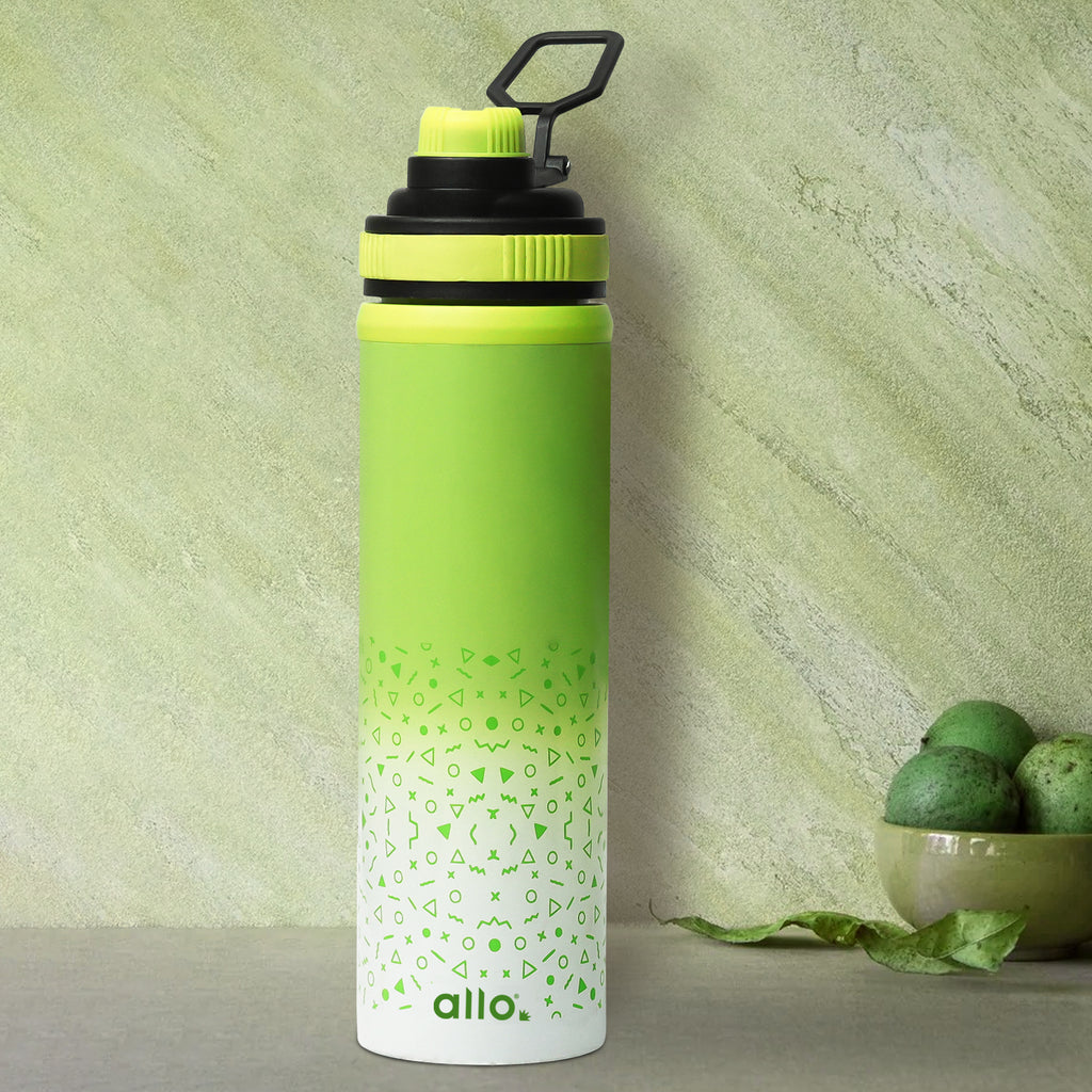 Allo Steel Water Bottles Stainless Steel Sipper Water Bottle for adults, kids 1 Litre Water Bottles for School, Office, Sports, Gym 1L Water Bottle for Men and women, Green White 600ml