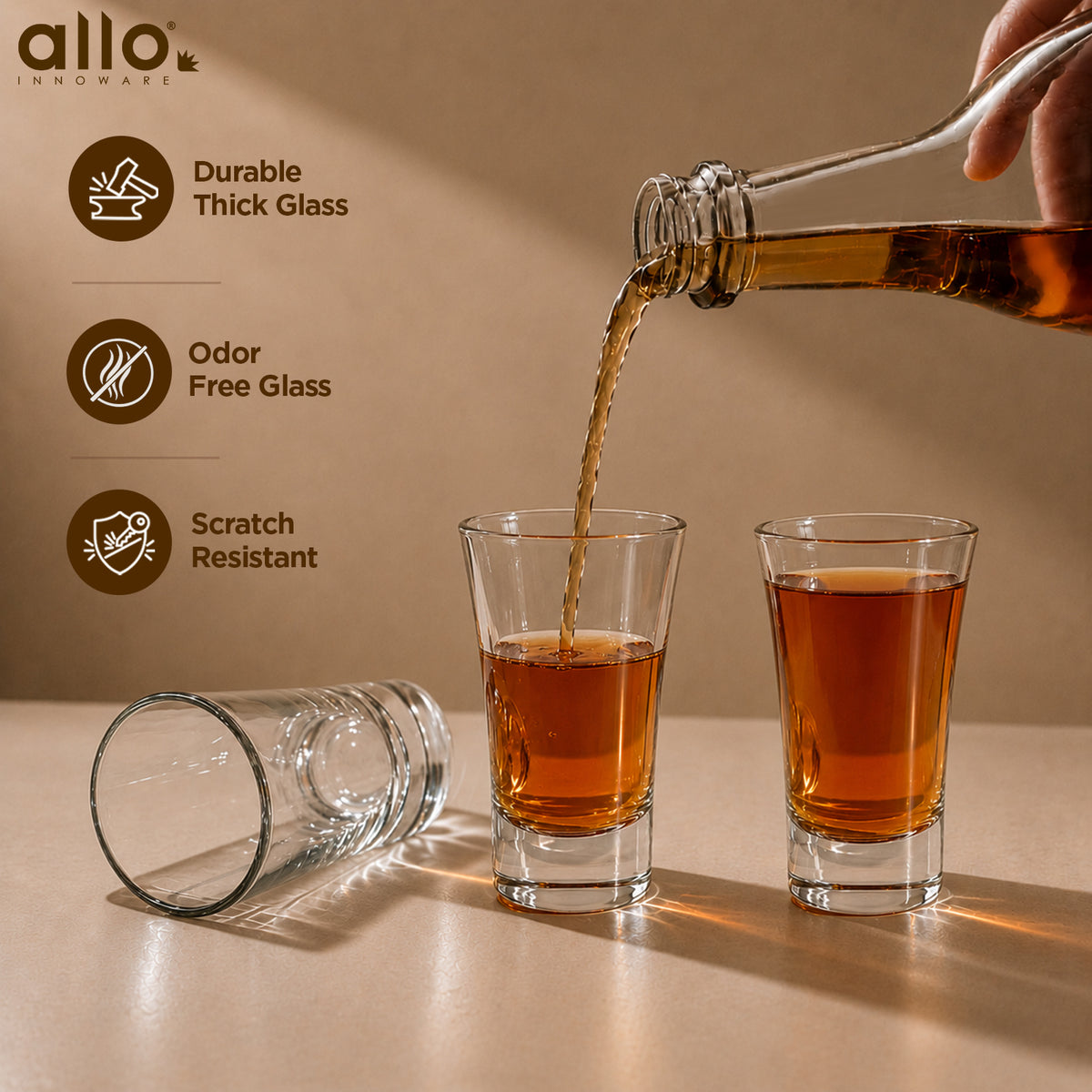 Allo Shot Glasses Set Of 6, 60 ml, Small Glass For Vodka, Tequila, Liquor, Wine, Party, Bar | Gift Set Packaging | Transparent | Tall Classic Shot Glass