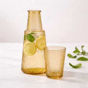 Allo Drinksafe Glass Water Jug With Lid 850ml, Multipurpose Detox Pitcher Jar For Hot & Cold Beverages, Milk, Juice, Iced Tea, Ideal For Gifting, Serving, Dining Table (0.85 Litre Gold Mosaic)