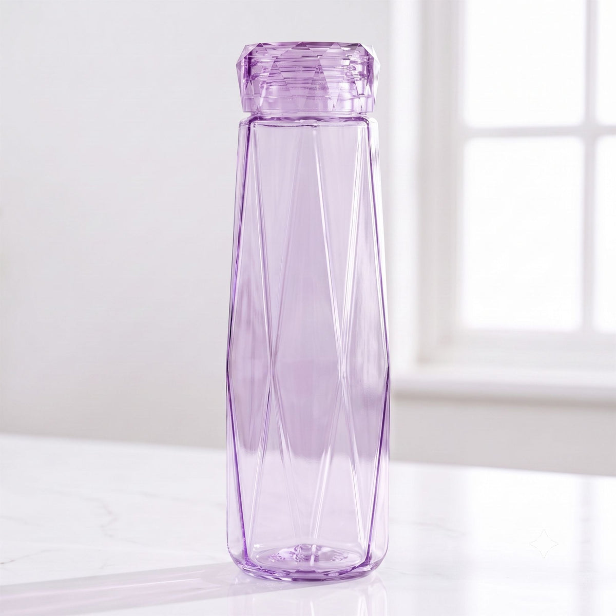 Allo Glass Water Bottle For Women & Men, 450 ml, Aesthetic H2O Bottles For Drinking Detox Water, Juice, Milk, Soda | 0.4 Ltr Bottle For Fridge, Storage, Home | Gift Set Packaging | Geometric Purple