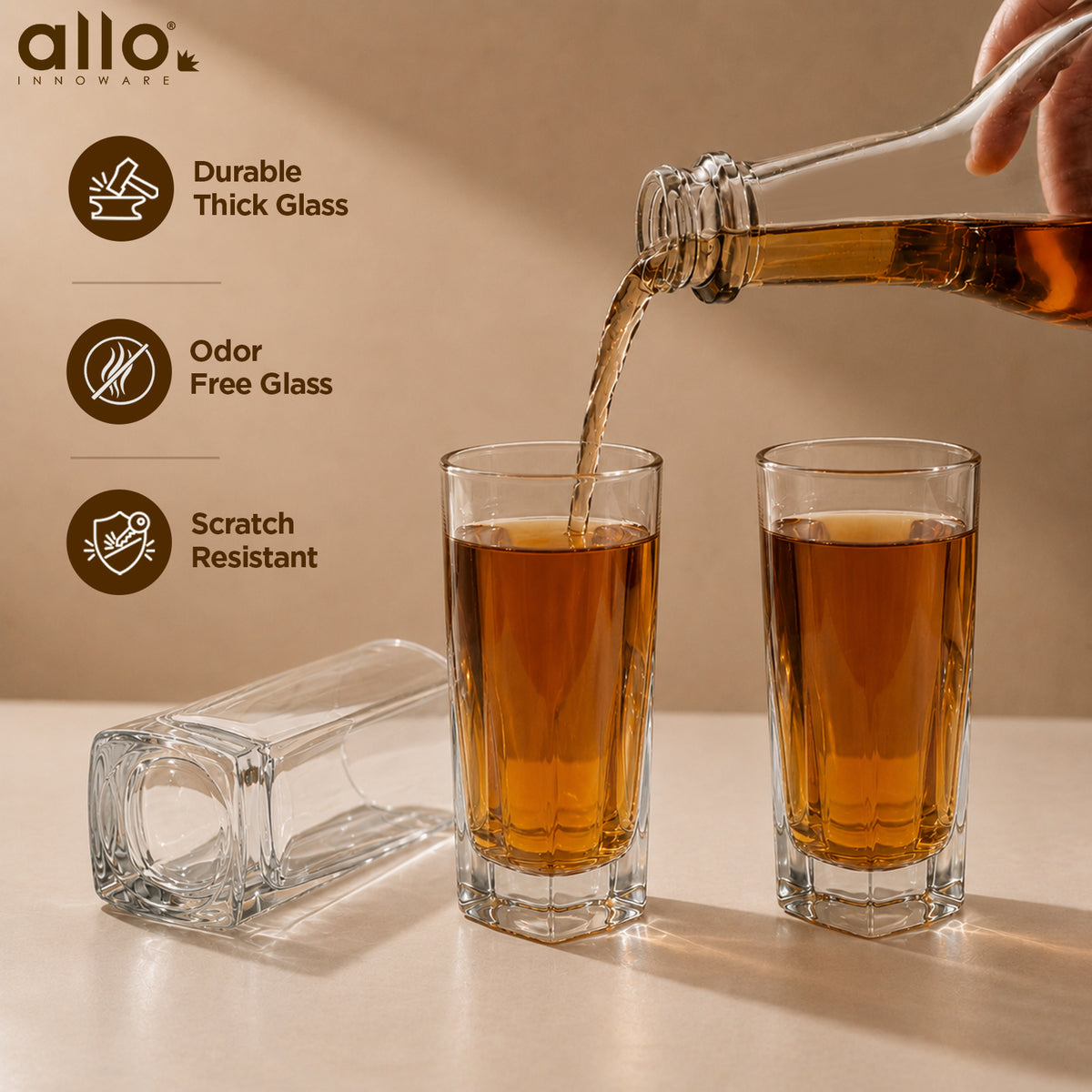Allo Shot Glasses Set Of 6, 70 ml, Small Glass For Vodka, Tequila, Liquor, Wine, Party, Bar | Gift Set Packaging | Transparent | Square Base Shot Glass