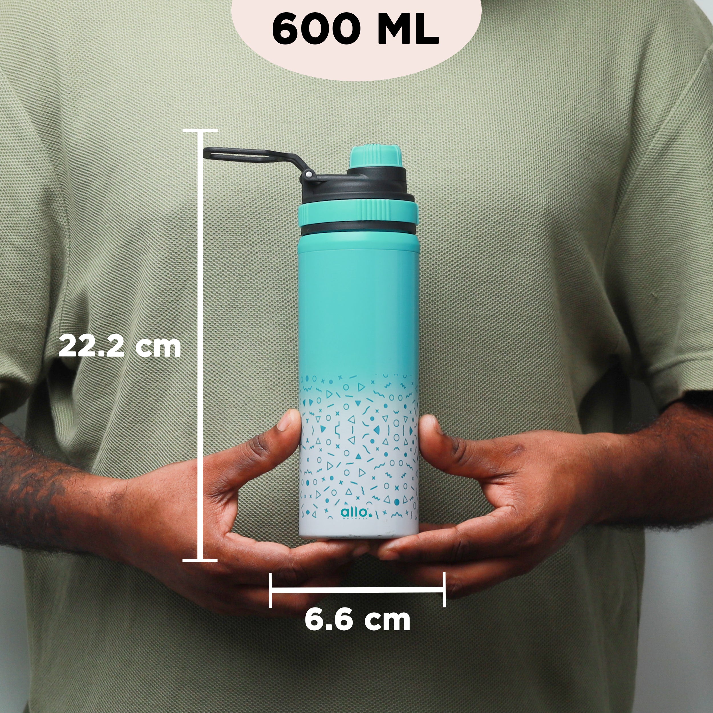 Allo Steel Water Bottles Stainless Steel Sipper Water Bottle for adults, kids 1 Litre Water Bottles for School, Office, Sports, Gym 1L Water Bottle for Men and women, Blue White 600ml