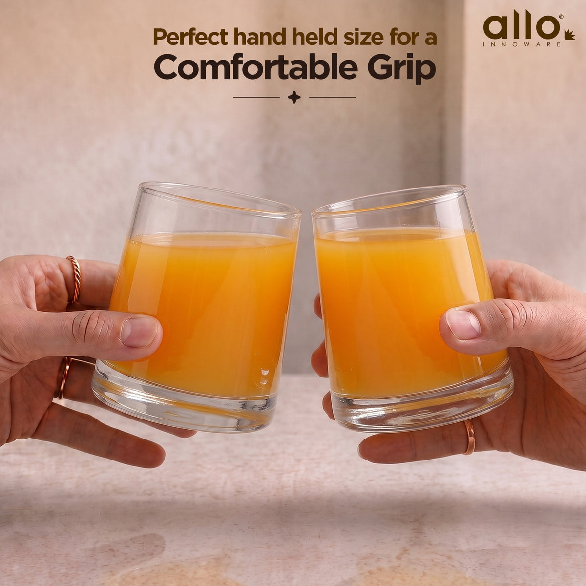 Allo Premium Glass Set Of 6, 275 ml, Latest Design Glasses For Water, Juice, Whisky, Cold Drink | Lead Free | Perfect For Home & Parties, Gift Set Packaging | Transparent Solid Base Glass