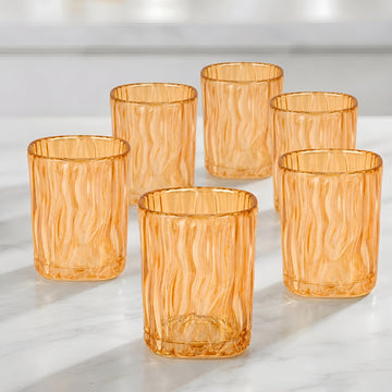 Allo Premium Glass Set Of 6, 200 ml, Latest Design Glasses For Water, Juice, Whisky, Cold Drink | Perfect For Home, Restaurants & Parties, Gift Set Packaging | Golden Wave Glass