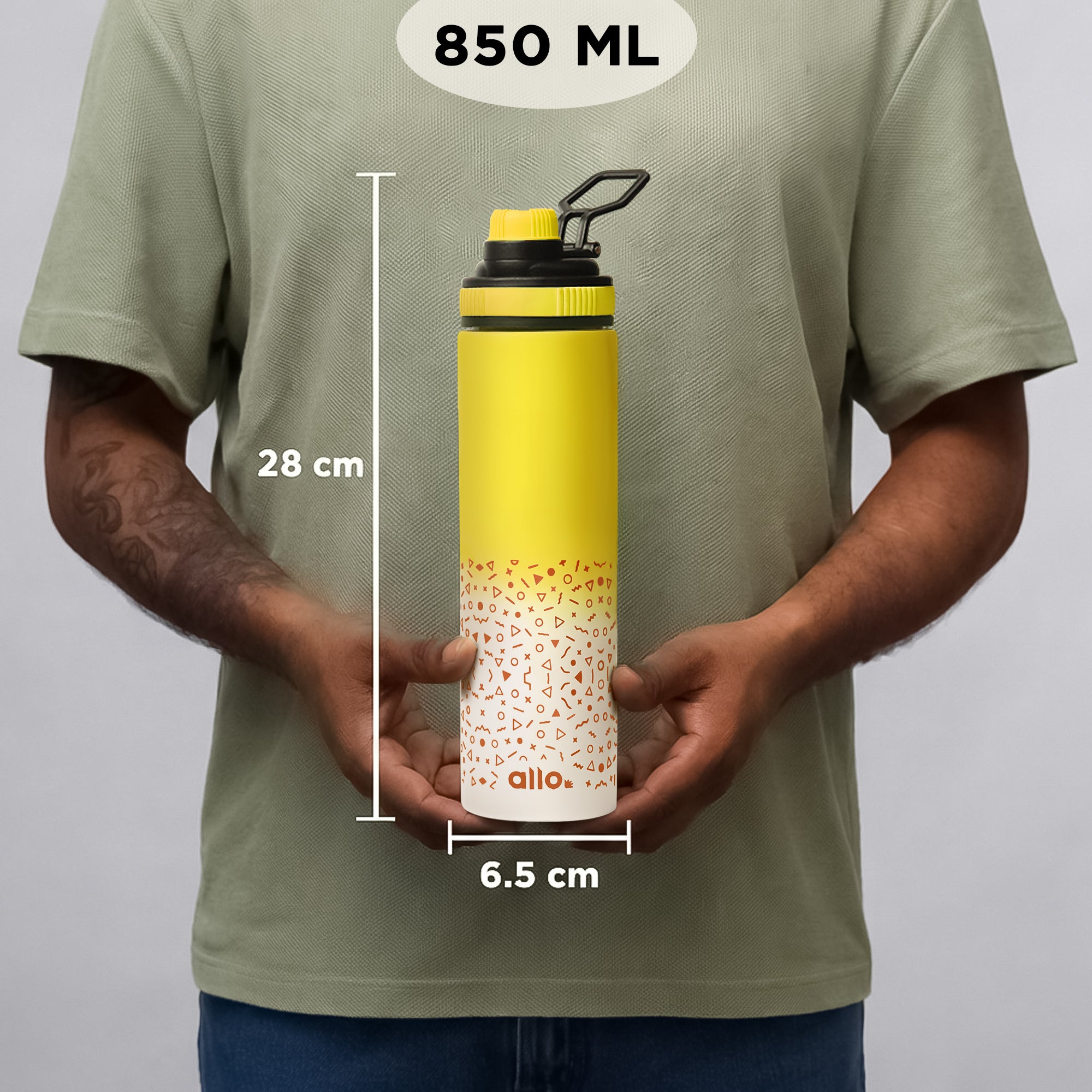 Allo Steel Water Bottles Stainless Steel Sipper Water Bottle for adults, kids 1 Litre Water Bottles for School, Office, Sports, Gym 1L Water Bottle for Men and women, Pack Of 2 | Yellow White 850ml