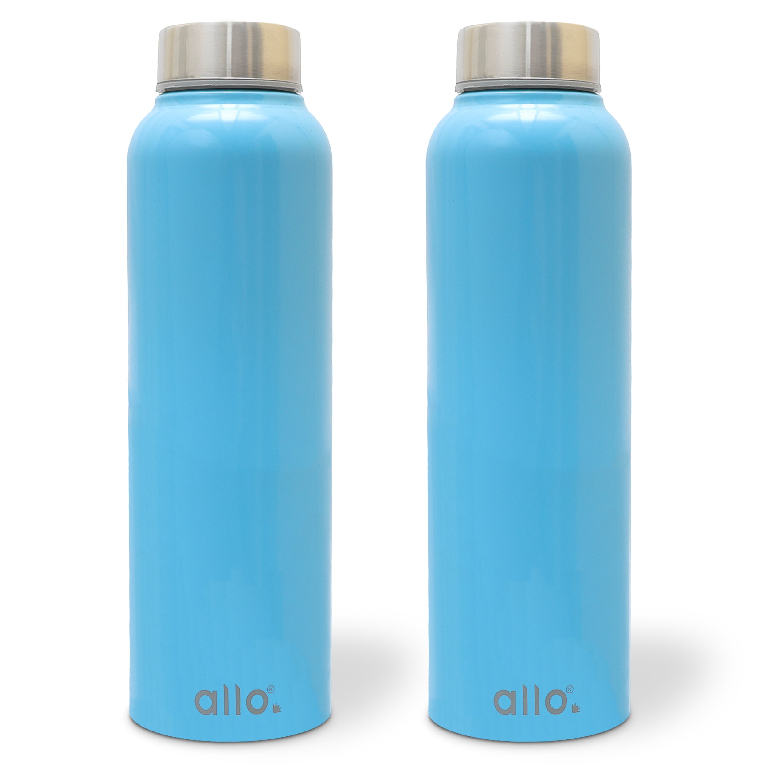 Allo Stainless Steel Water Bottle For Adults, Kids 0.95 Litre Water Bottles For School, Office, Sports, Gym 950ML Water Bottle For Men And Women, Pack Of 2 | Leak Proof & Bpa Free, True Blue Steel Cap