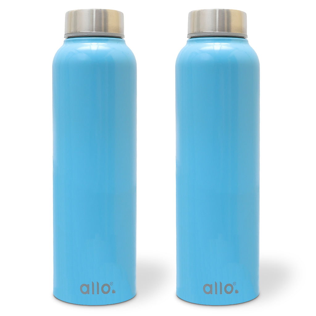 Allo Stainless Steel Water Bottle For Adults, Kids 1 Litre Water Bottles For School, Office, Sports, Gym 1L Water Bottle For Men And Women, Pack Of 2 | Leak Proof & Bpa Free, True Blue Steel Cap