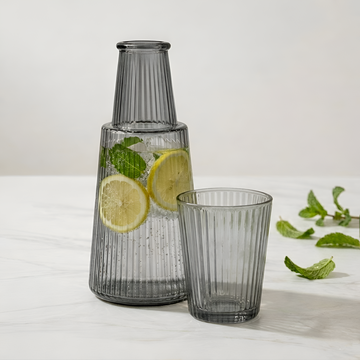 Allo Drinksafe Glass Water Jug With Lid 850ml, Multipurpose Detox Pitcher Jar For Hot & Cold Beverages, Milk, Juice, Iced Tea, Ideal For Gifting, Serving, Dining Table (0.85 Litre Charcoal Stripped)