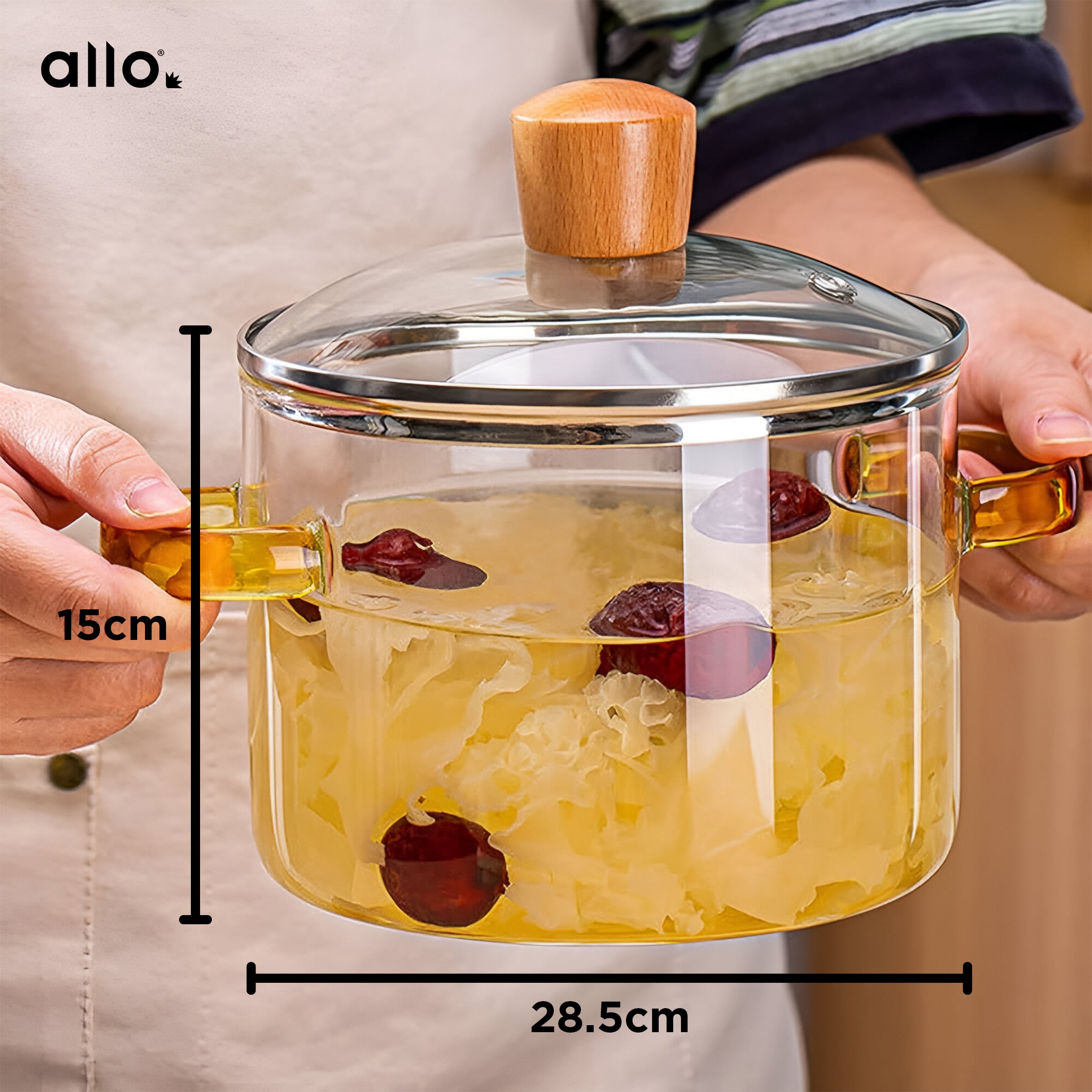 Allo Glass Cookware Cooking Pot With Glass Lid, 3000 Ml | Glass Casserole, Gas Stove Safe, Microwave Safe,100% Borosilicate Glass Vessel For Kitchen