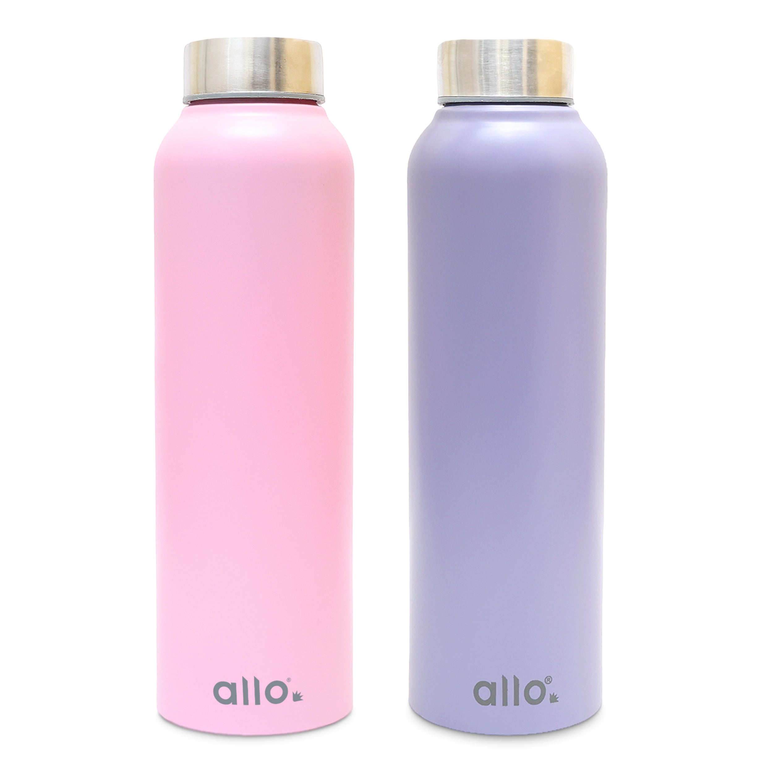 Allo Stainless Steel Water Bottle For Adults, Kids 0.95 Litre Water Bottles For School, Office, Sports, Gym 950ML Water Bottle For Men And Women, Pack Of 2| Leak Proof, Bpa Free, Lavender & Pink Steel Cap