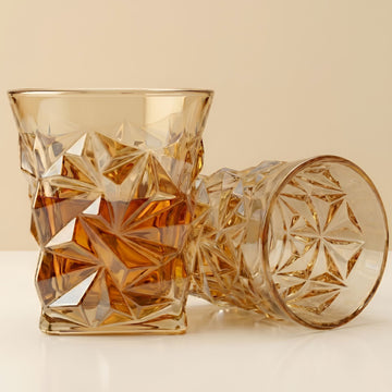 Allo Glass Set Of 6 Premium Whisky Glasses, 270 ml, For Drinking Water, Wine, Cocktail, Mocktail, Martini, Liquor, Alcohol, Scotch, Bourbon | Gift Set Packaging | Golden Star Cut Whiskey Glass