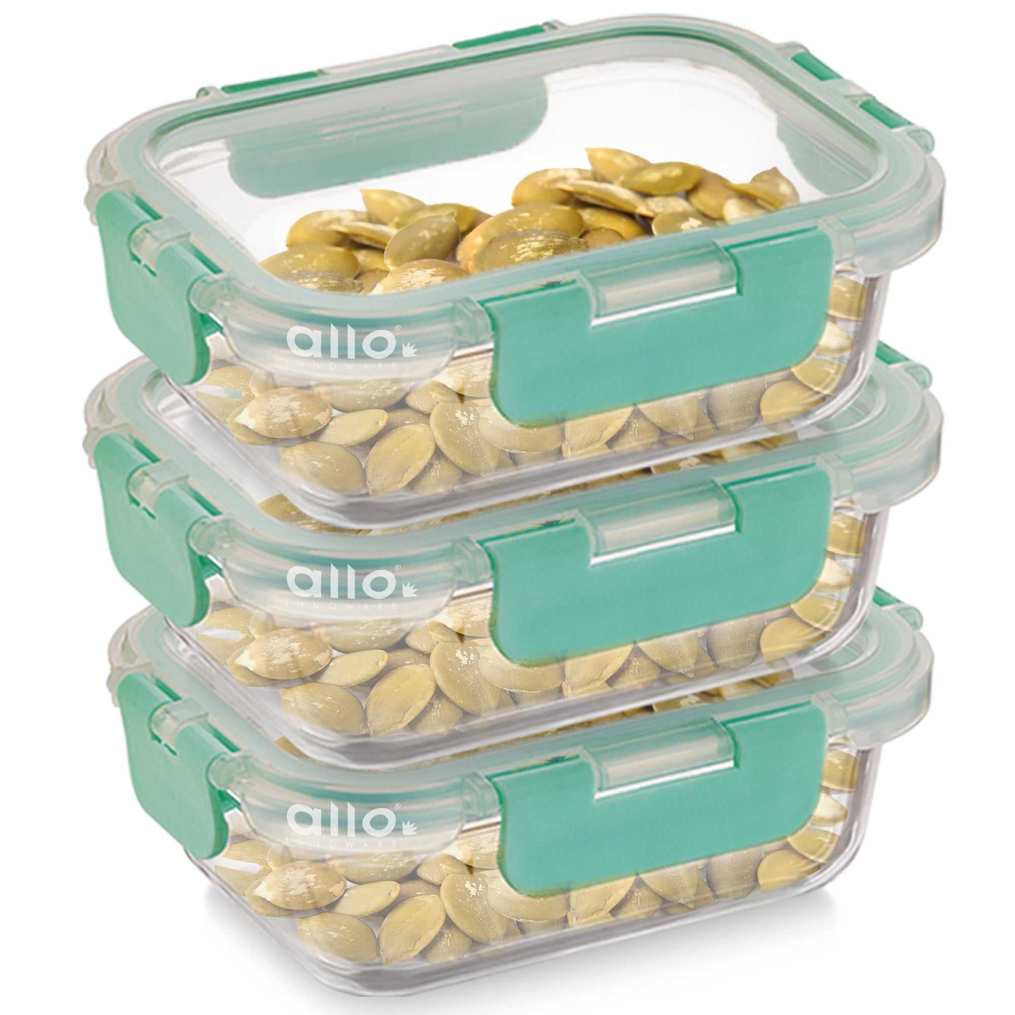Allo Food Safe Glass Containers with Lids, Microwave Safe Containers, High Borosilicate Meal Prep Glass Food Storage Containers for Kitchen, Set of 3, 185ml x 3, Rectangle