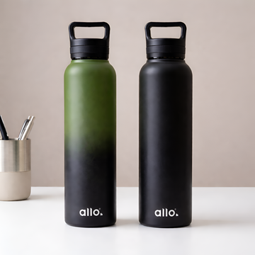 Allo Stainless Steel Water Bottle For Adults, Kids 1 Litre Water Bottles For School,Office,Sports,Gym 1L Water Bottle For Men & Women, Pack Of 2 | Leak Proof, Bpa Free, olive green & black Handle Cap