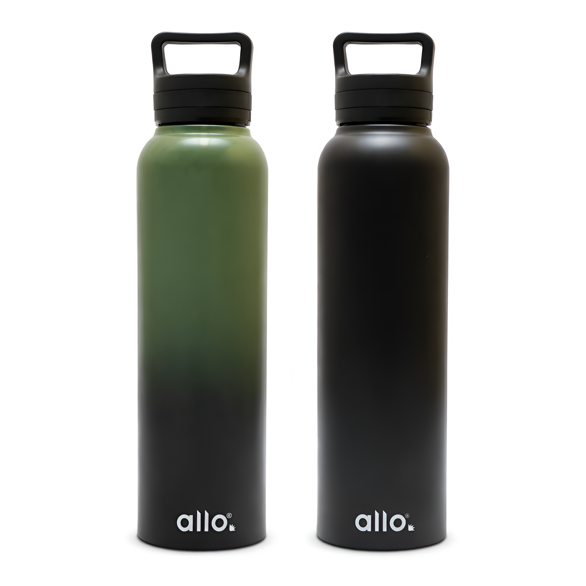 Allo Stainless Steel Water Bottle For Adults, Kids 1 Litre Water Bottles For School,Office,Sports,Gym 1L Water Bottle For Men & Women, Pack Of 2 | Leak Proof, Bpa Free, olive green & black Handle Cap