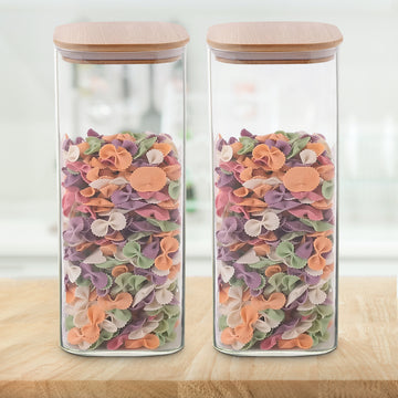 Allo 1000ML Kitchen Storage Box Glass Jars With Wooden Lids - Borosilicate Glass Food Storage Containers Airtight Glass Jar For Tea, Coffee, Spice, Pulses, Masala (Square Glass Jar - Set of 2)