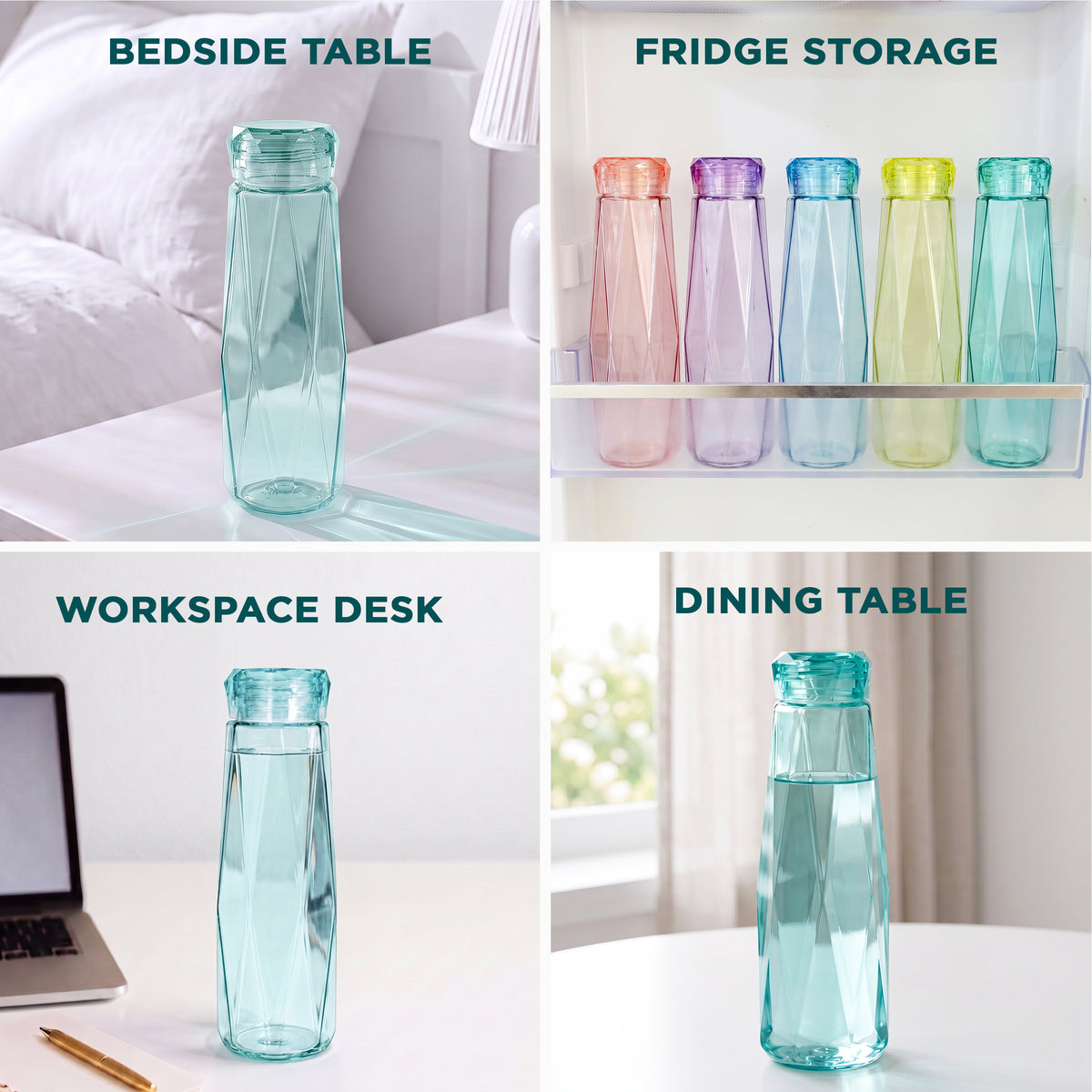 Allo Glass Water Bottle For Women & Men, 450 ml, Aesthetic H2O Bottles For Drinking Detox Water, Juice, Milk, Soda | 0.4 Ltr Bottle For Fridge, Storage, Home | Gift Set Packaging | Geometric Green