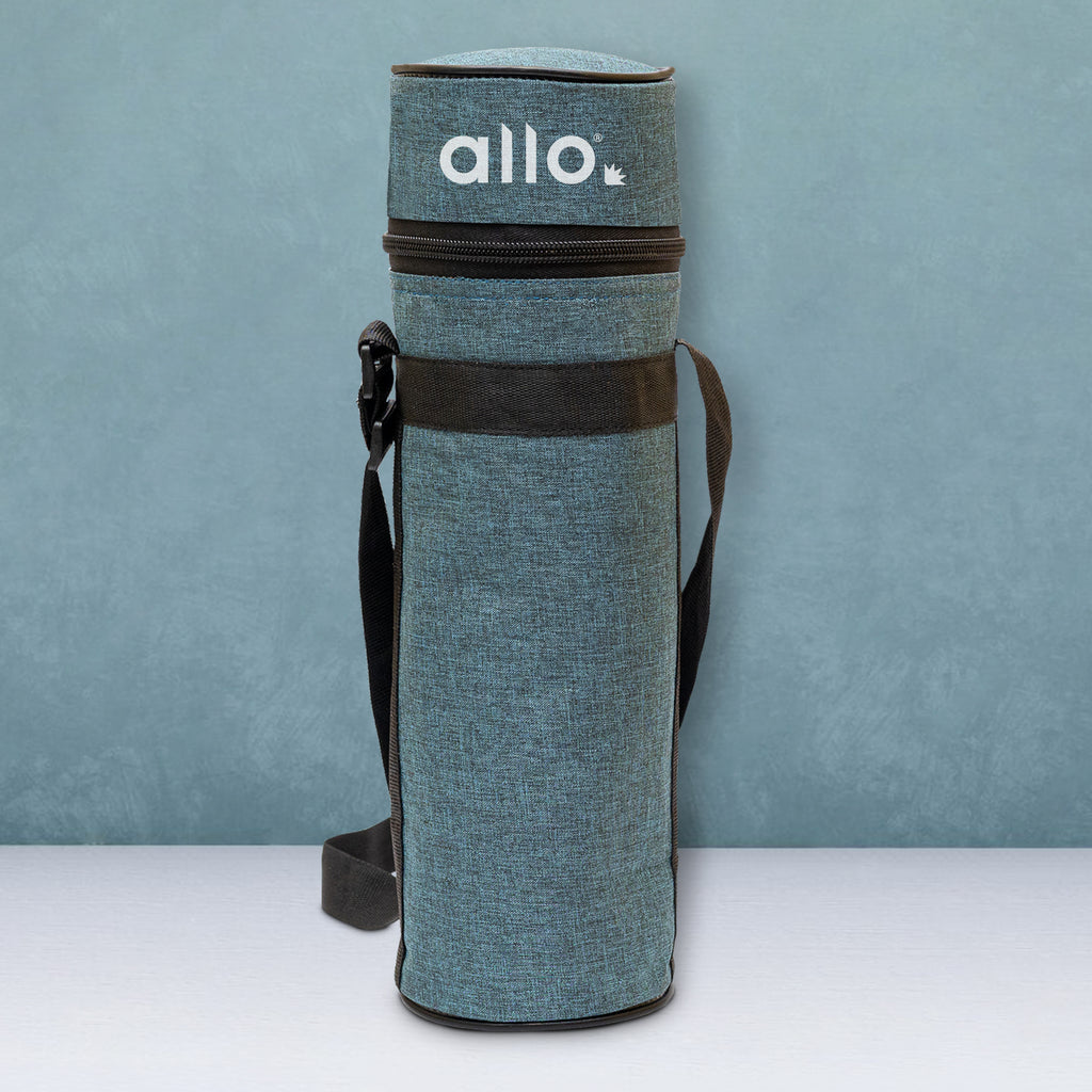 Allo Polyester Thermal Insulated 1L Bottle Cover – Water-Proof Modern Carrier Sleeve with Adjustable Shoulder Handle & Zipper Closure for Travel, Hiking, Office & School, Persian Blue