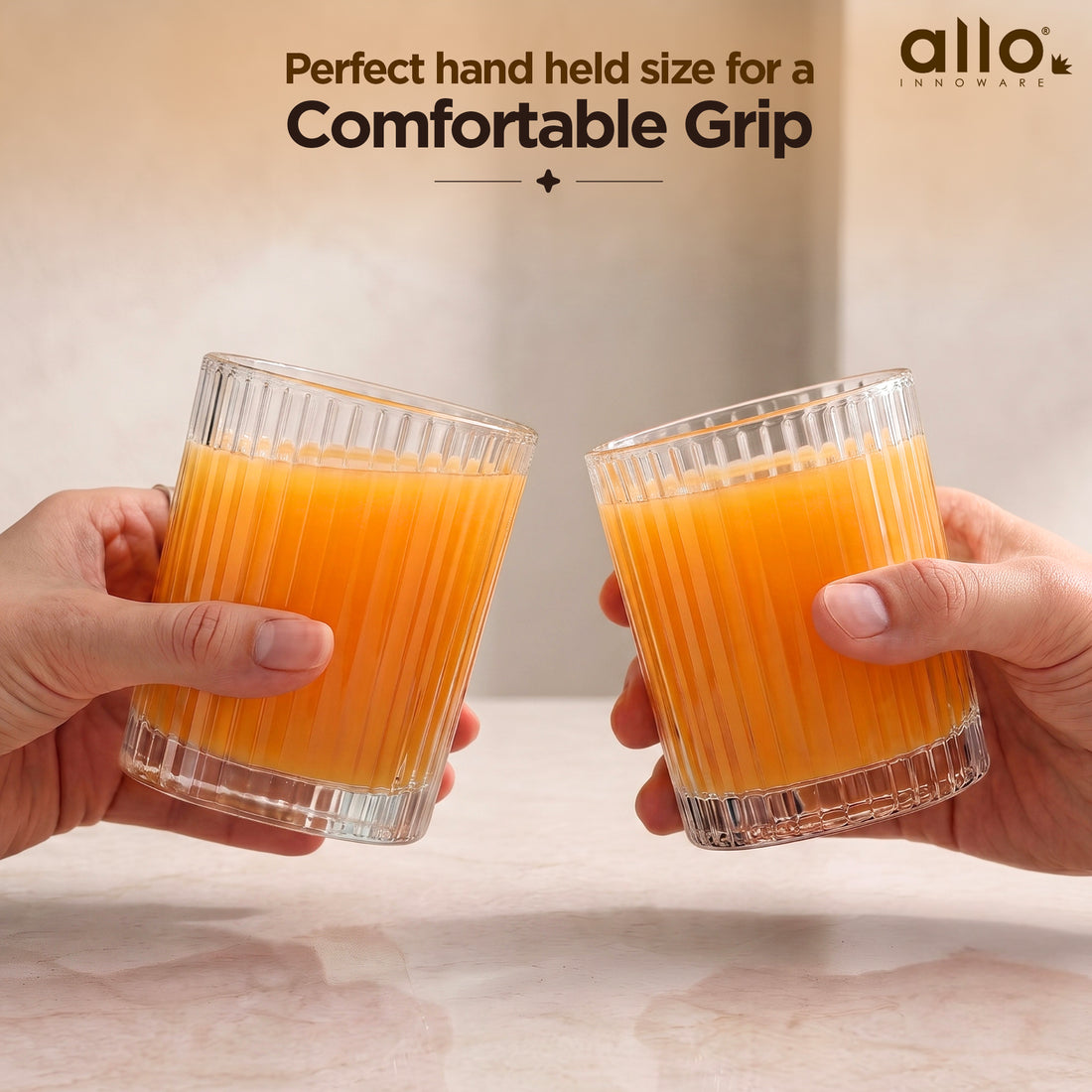 Allo Premium Glass Set Of 6, 300 ml, Latest Design Glasses For Water, Juice, Whisky, Cold Drink | Lead Free | Perfect For Home & Parties, Gift Set Packaging | Transparent Classic Fluted Glass